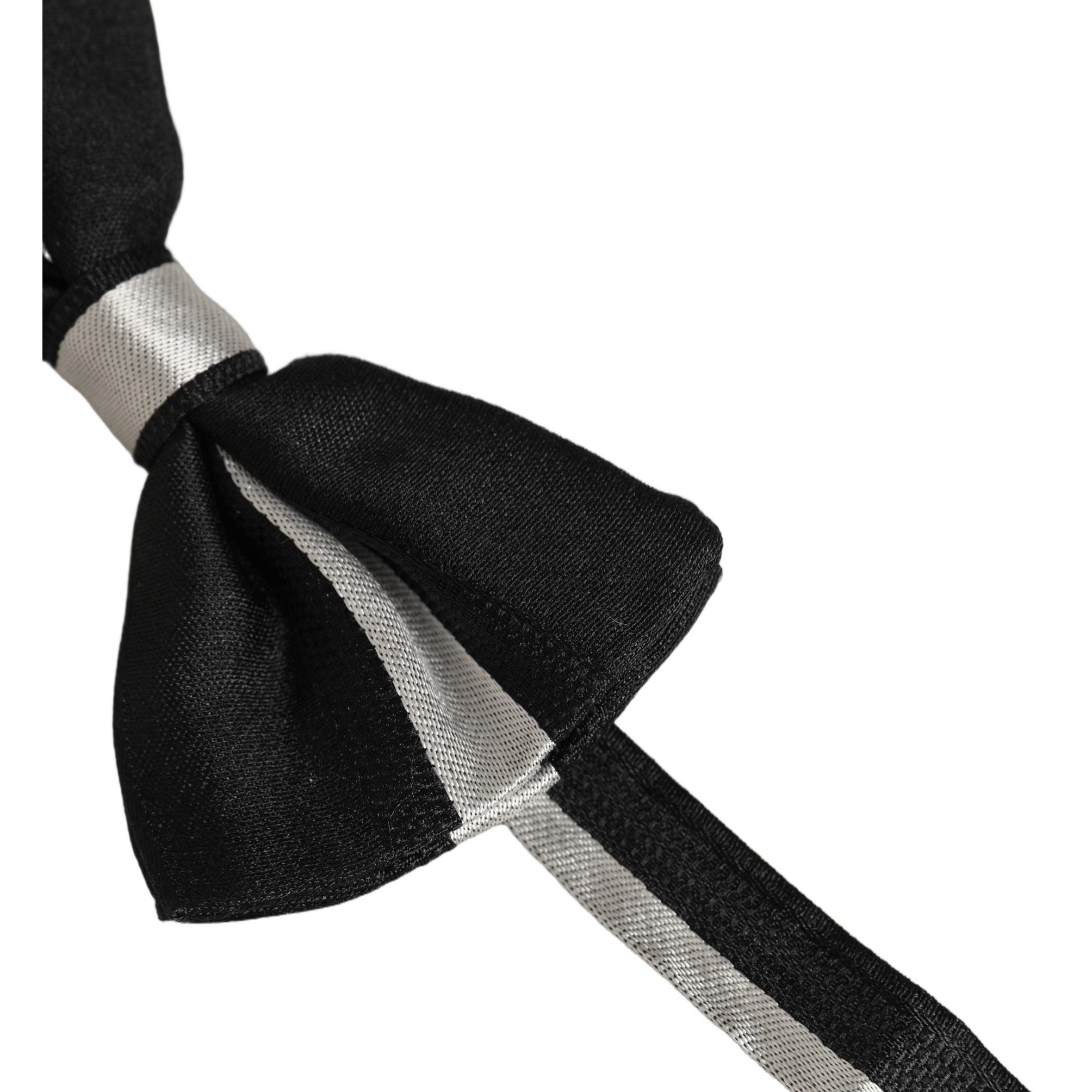 Dolce & Gabbana Black Silver 100% Silk Adjustable Neck Papillon Bow Tie