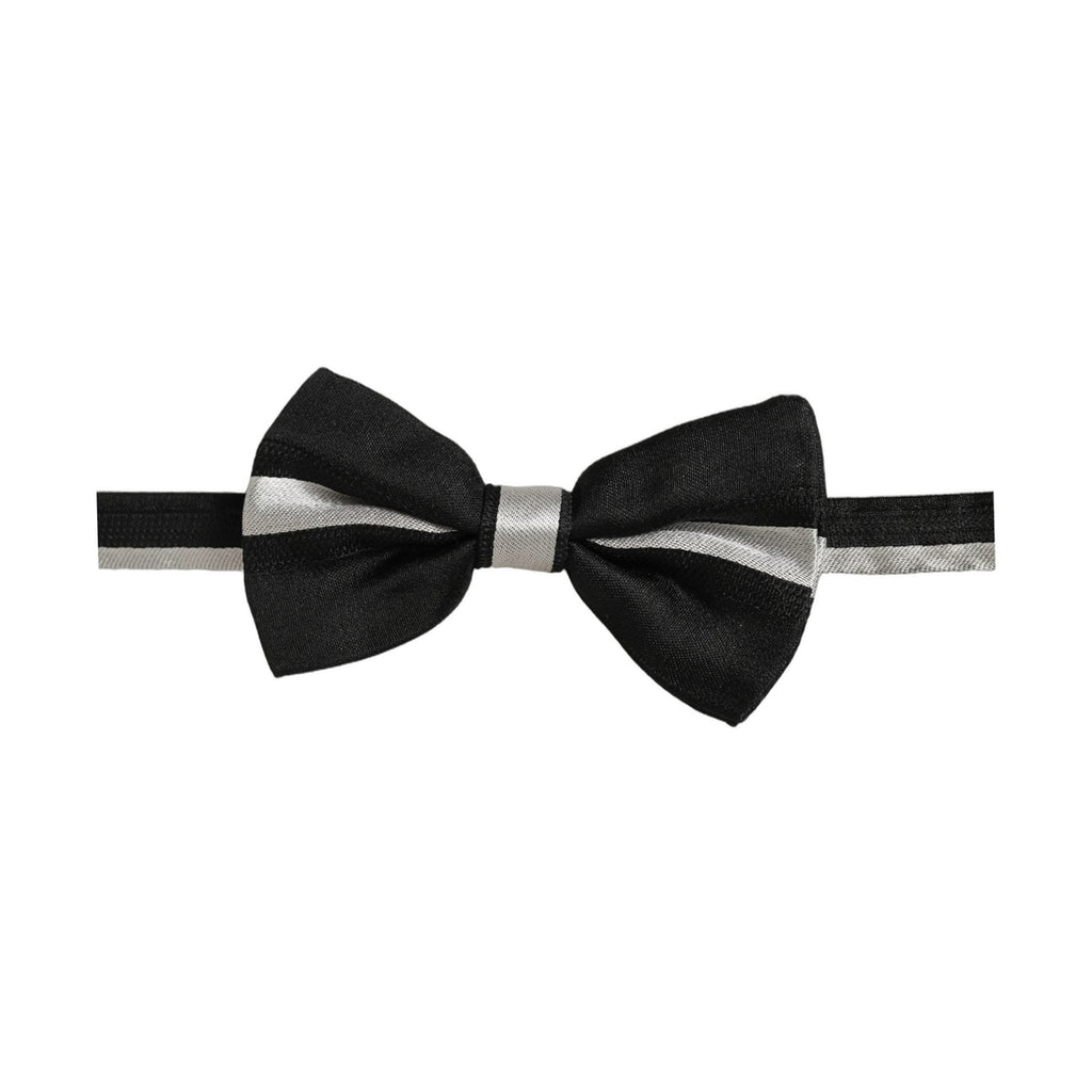Dolce & Gabbana Black Silver 100% Silk Adjustable Neck Papillon Bow Tie