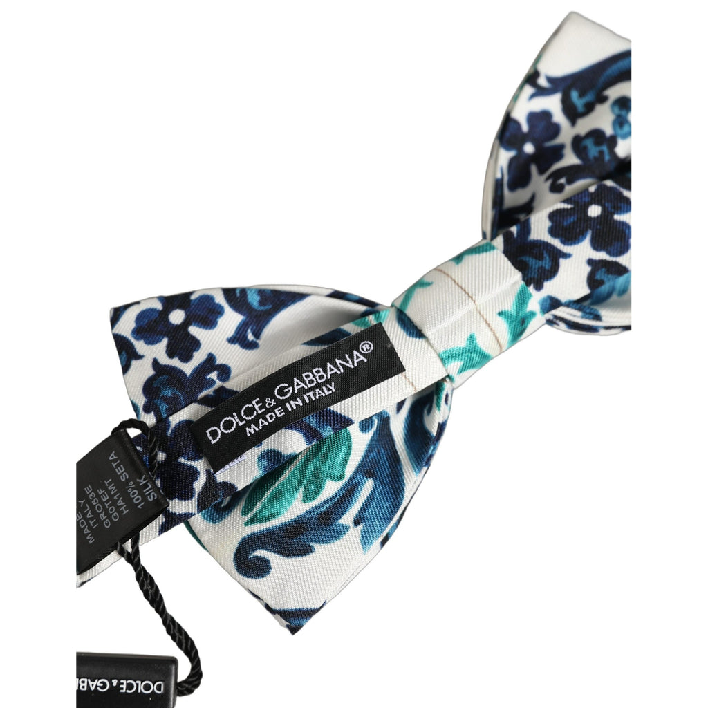 Dolce & Gabbana Men White Sicilian Silk Adjustable Neck Papillon Bow Tie
