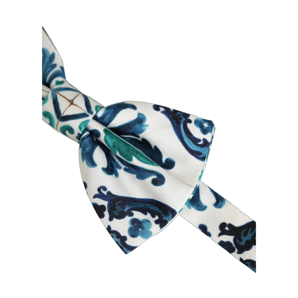 Dolce & Gabbana Men White Sicilian Silk Adjustable Neck Papillon Bow Tie