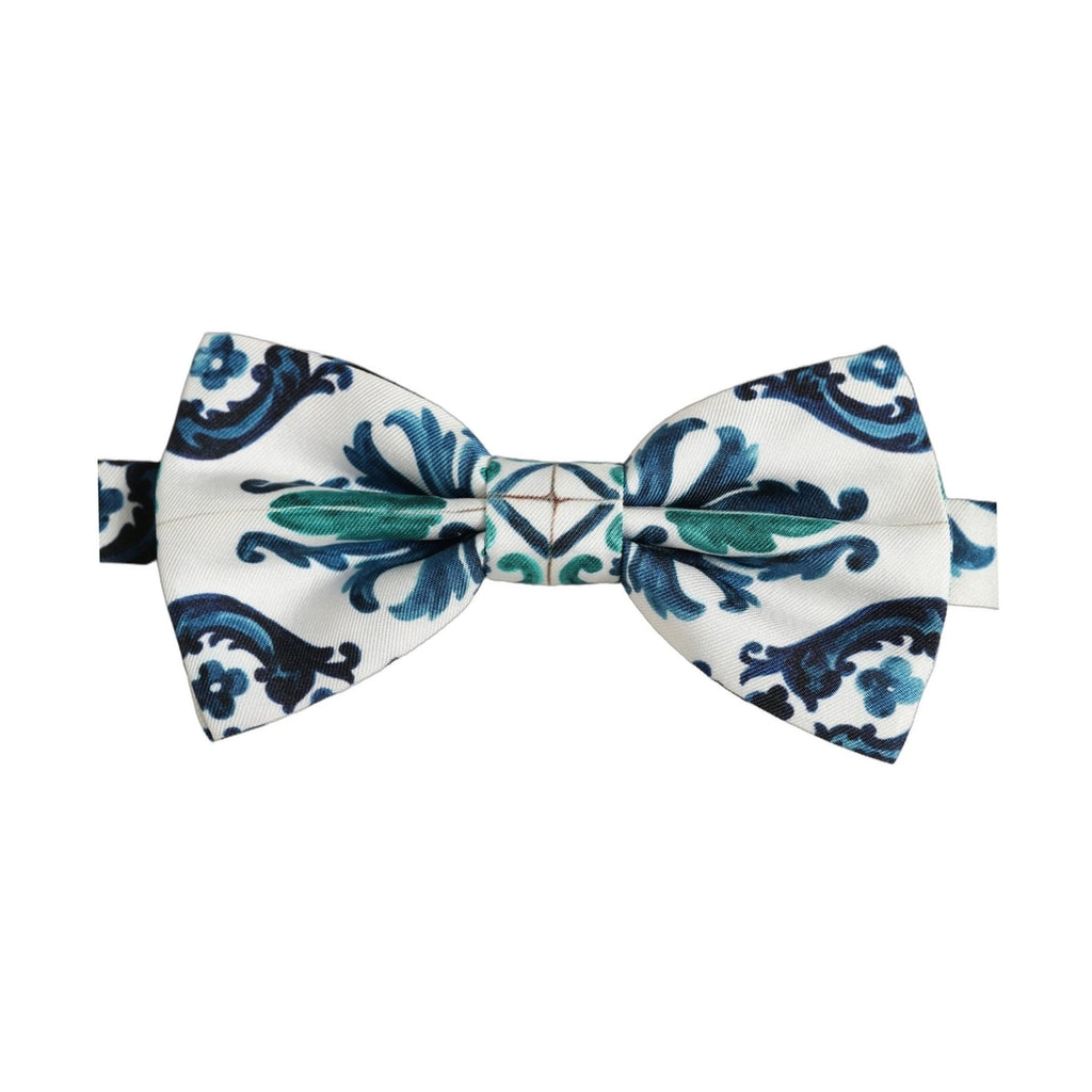 Dolce & Gabbana Men White Sicilian Silk Adjustable Neck Papillon Bow Tie