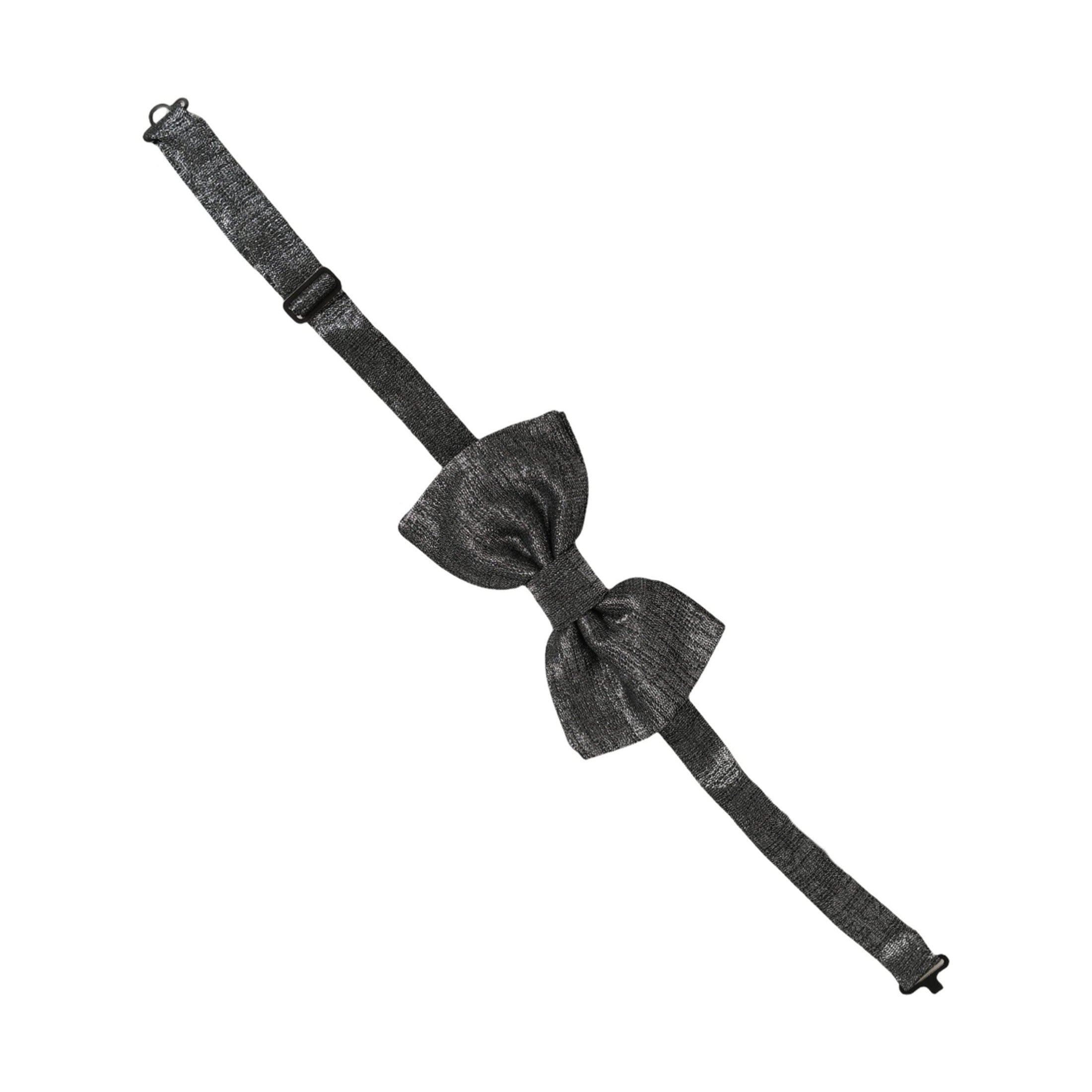 Dolce & Gabbana Men Metallic Black Silk Adjustable Neck Papillon Bow Tie