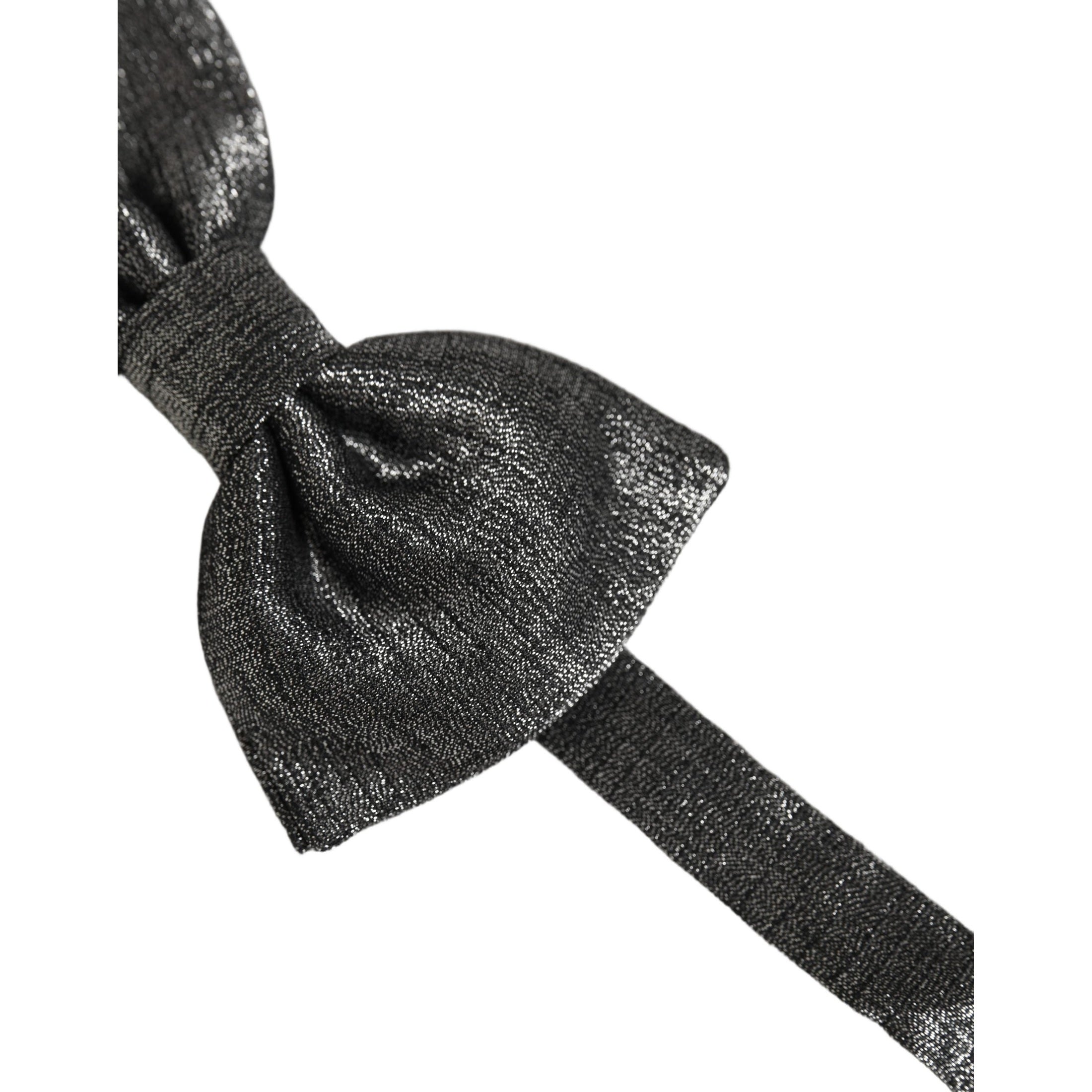Dolce & Gabbana Men Metallic Black Silk Adjustable Neck Papillon Bow Tie