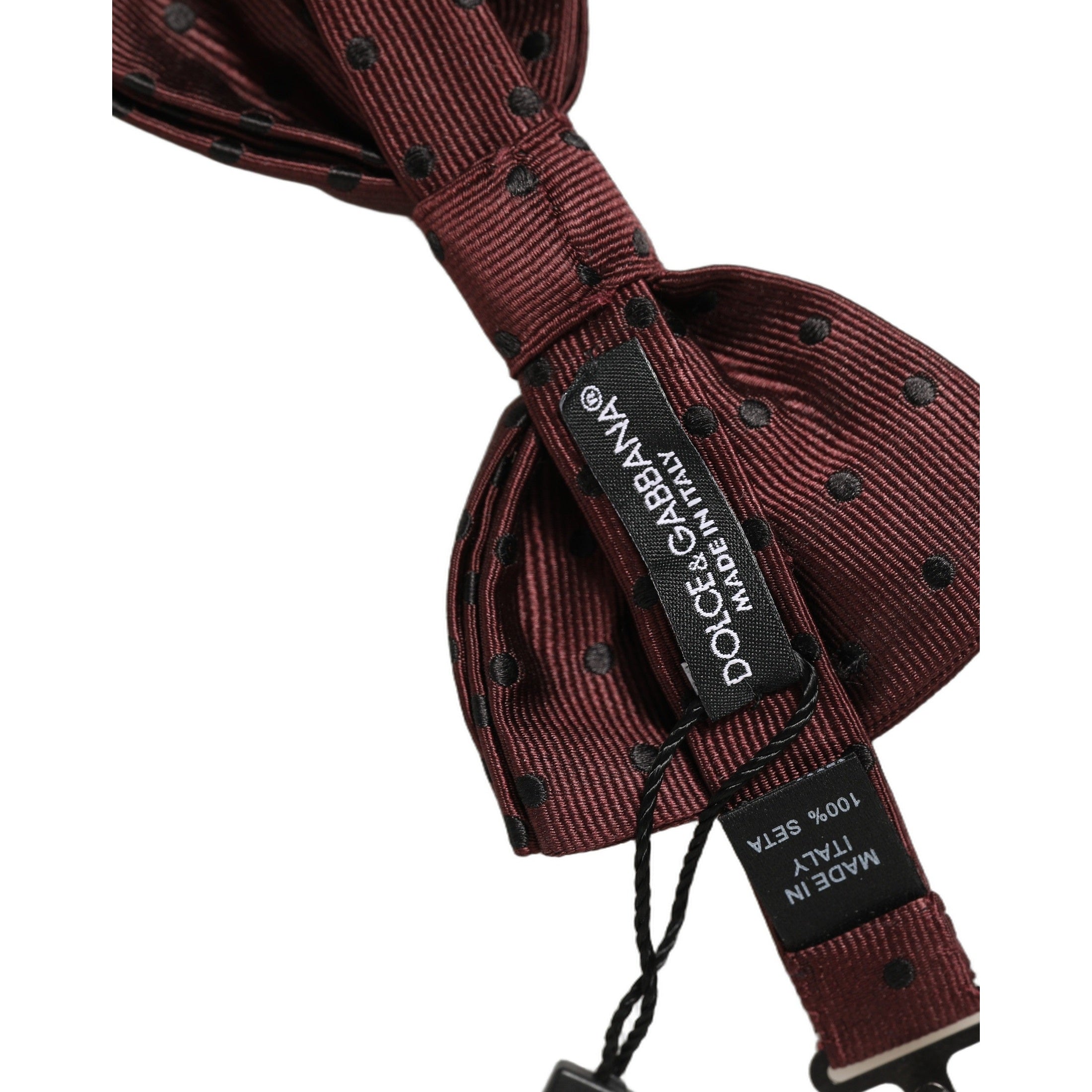 Dolce & Gabbana Burgundy Polka Dot Silk Adjustable Neck Papillon Bow Tie