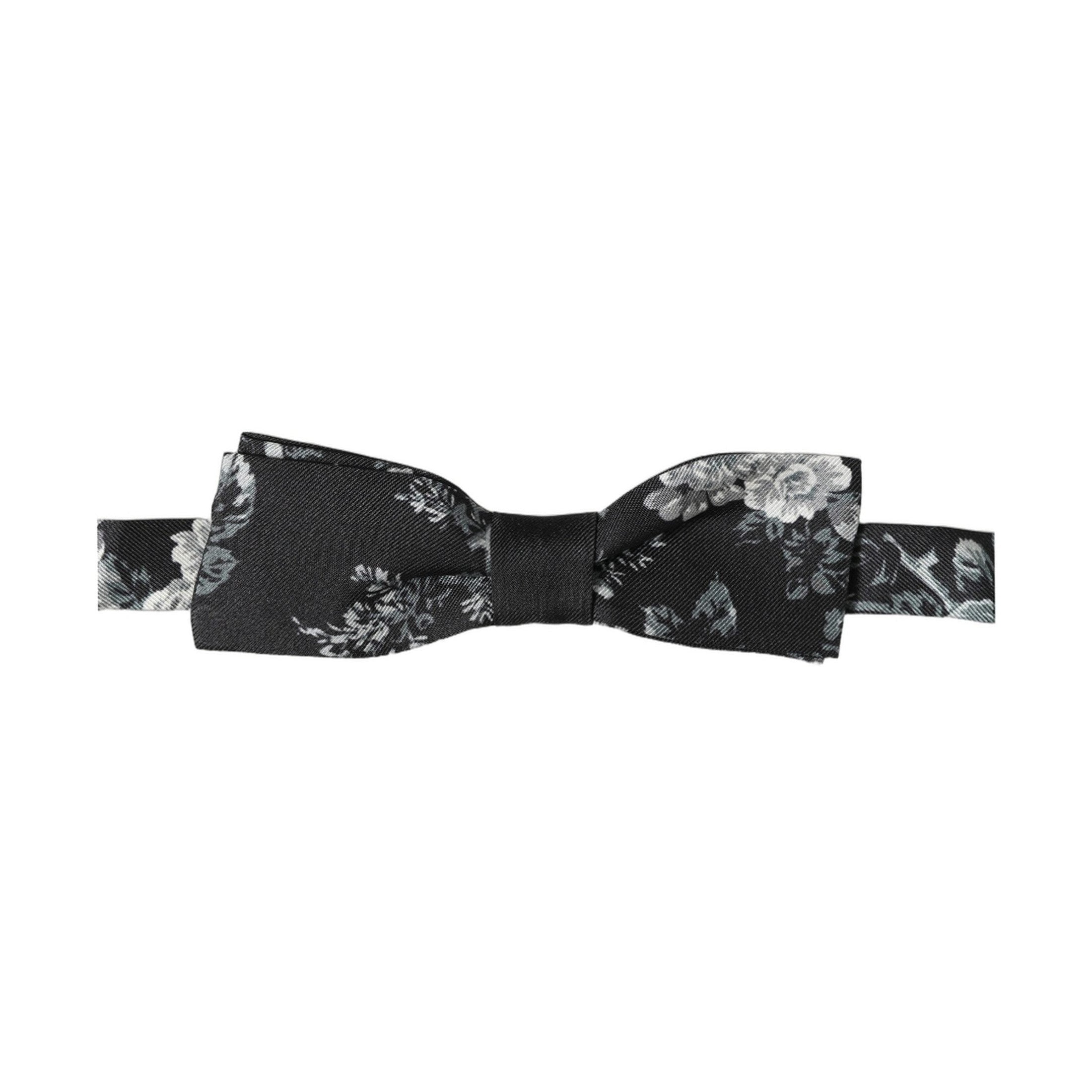 Dolce & Gabbana Black Floral Silk Adjustable Neck Men Papillon Bow Tie