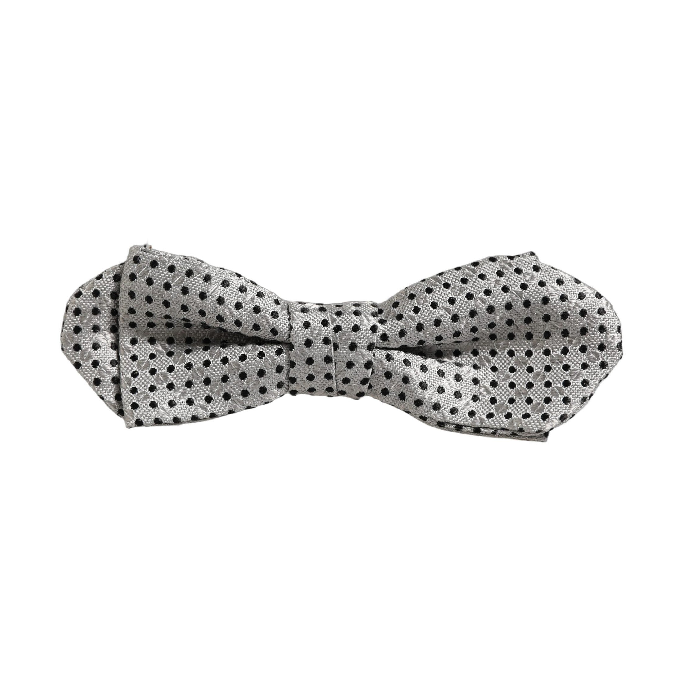 Dolce & Gabbana Men Silver Black Polka Dot Adjustable Neck Papillon Bow Tie