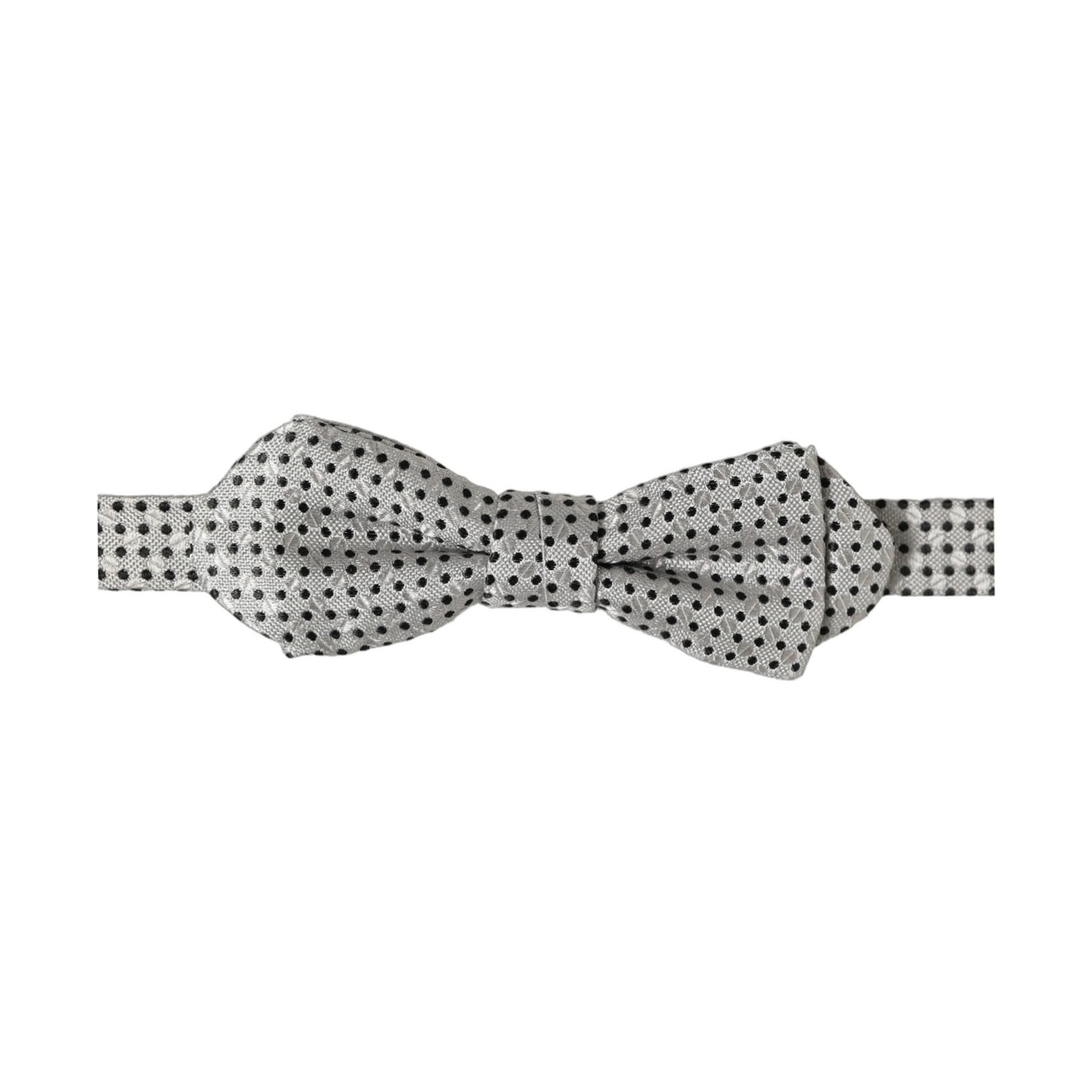 Dolce & Gabbana Men Silver Black Polka Dot Adjustable Neck Papillon Bow Tie