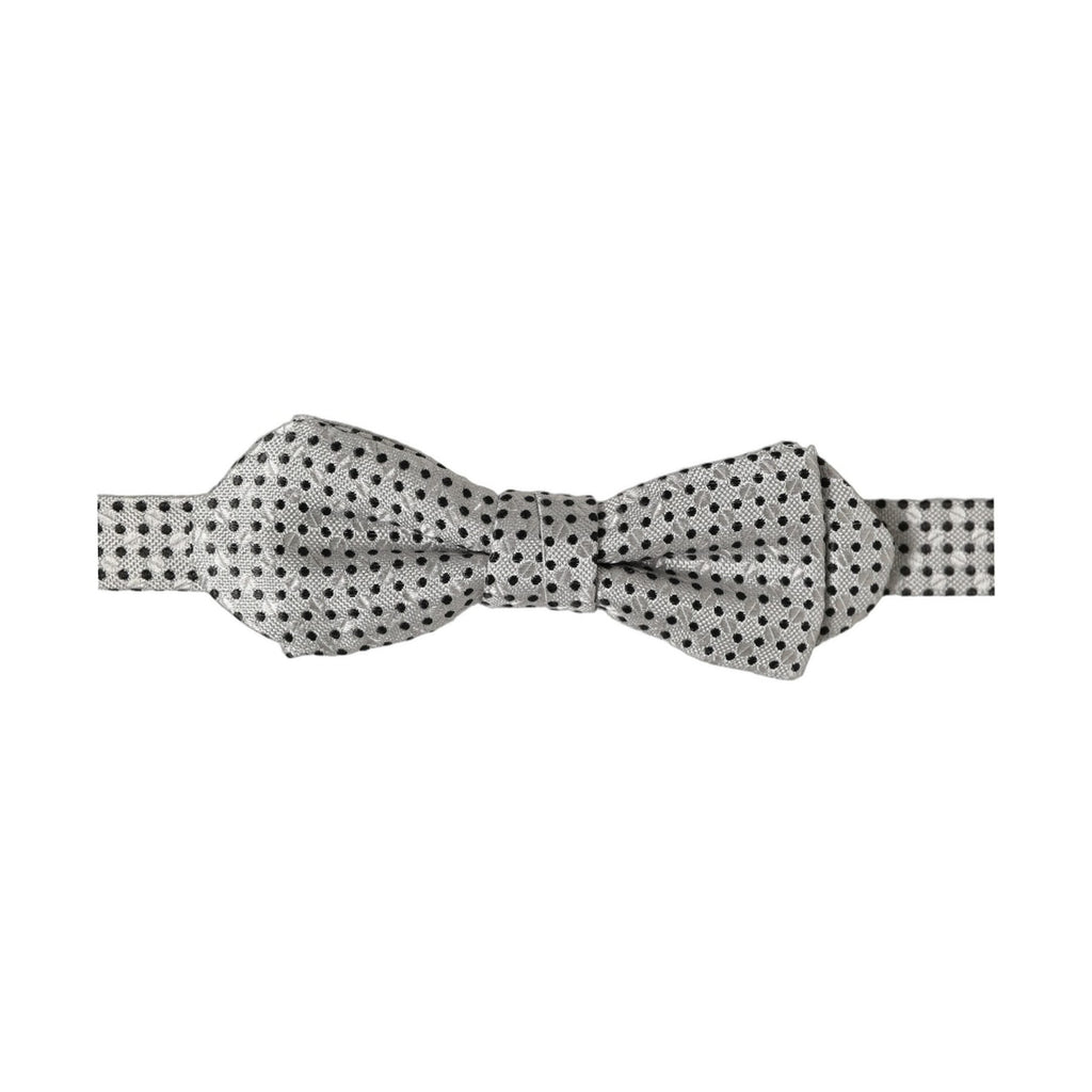 Dolce & Gabbana Men Silver Black Polka Dot Adjustable Neck Papillon Bow Tie