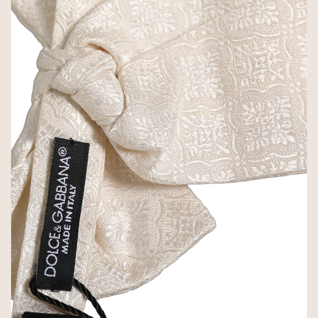 Dolce & Gabbana Men White Jacquard Silk Adjustable Neck Papillon Bow Tie