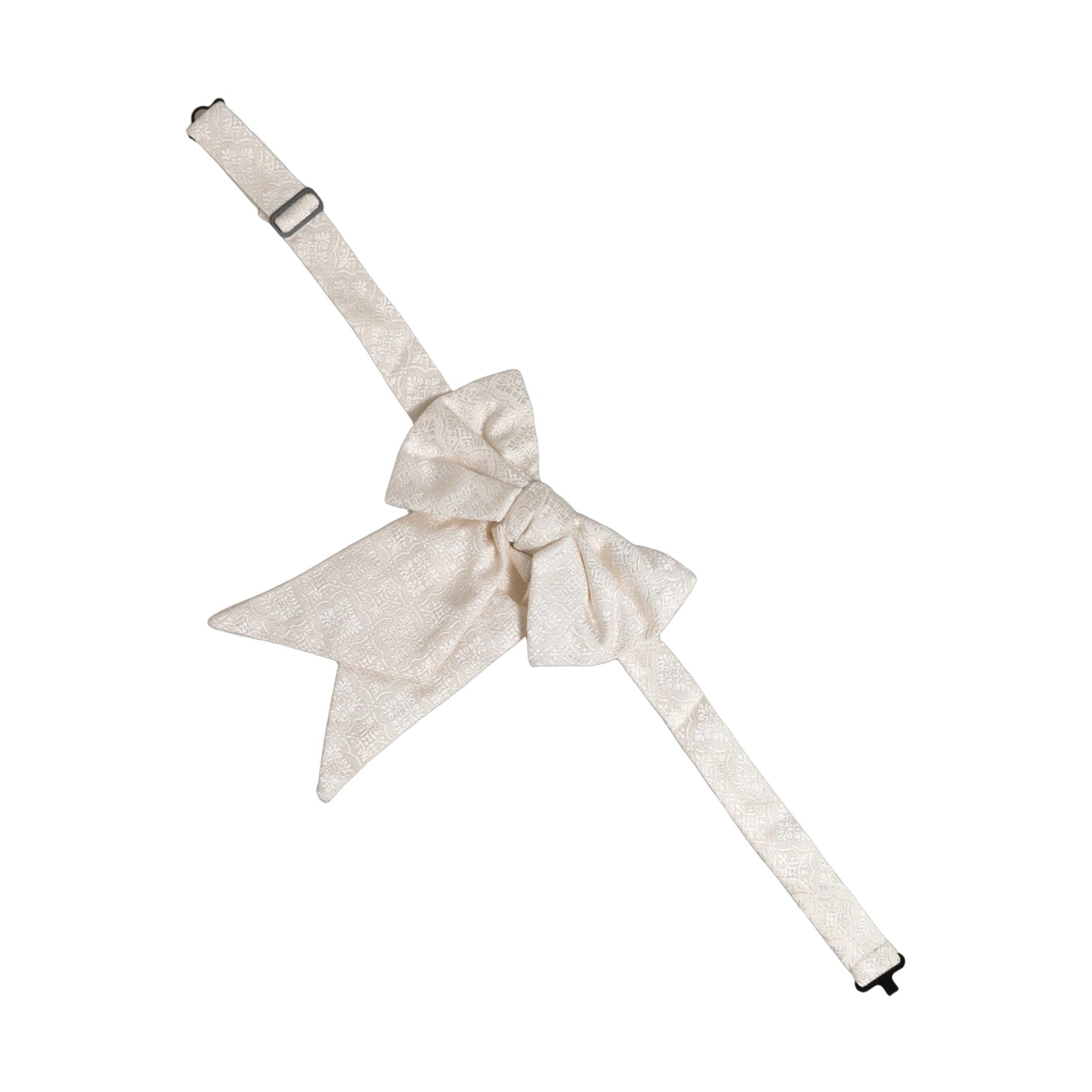 Dolce & Gabbana Men White Jacquard Silk Adjustable Neck Papillon Bow Tie