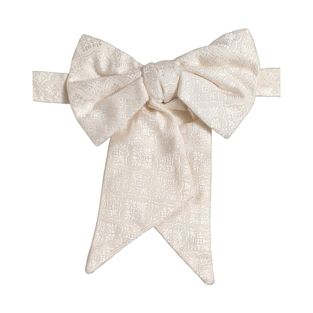 Dolce & Gabbana Men White Jacquard Silk Adjustable Neck Papillon Bow Tie
