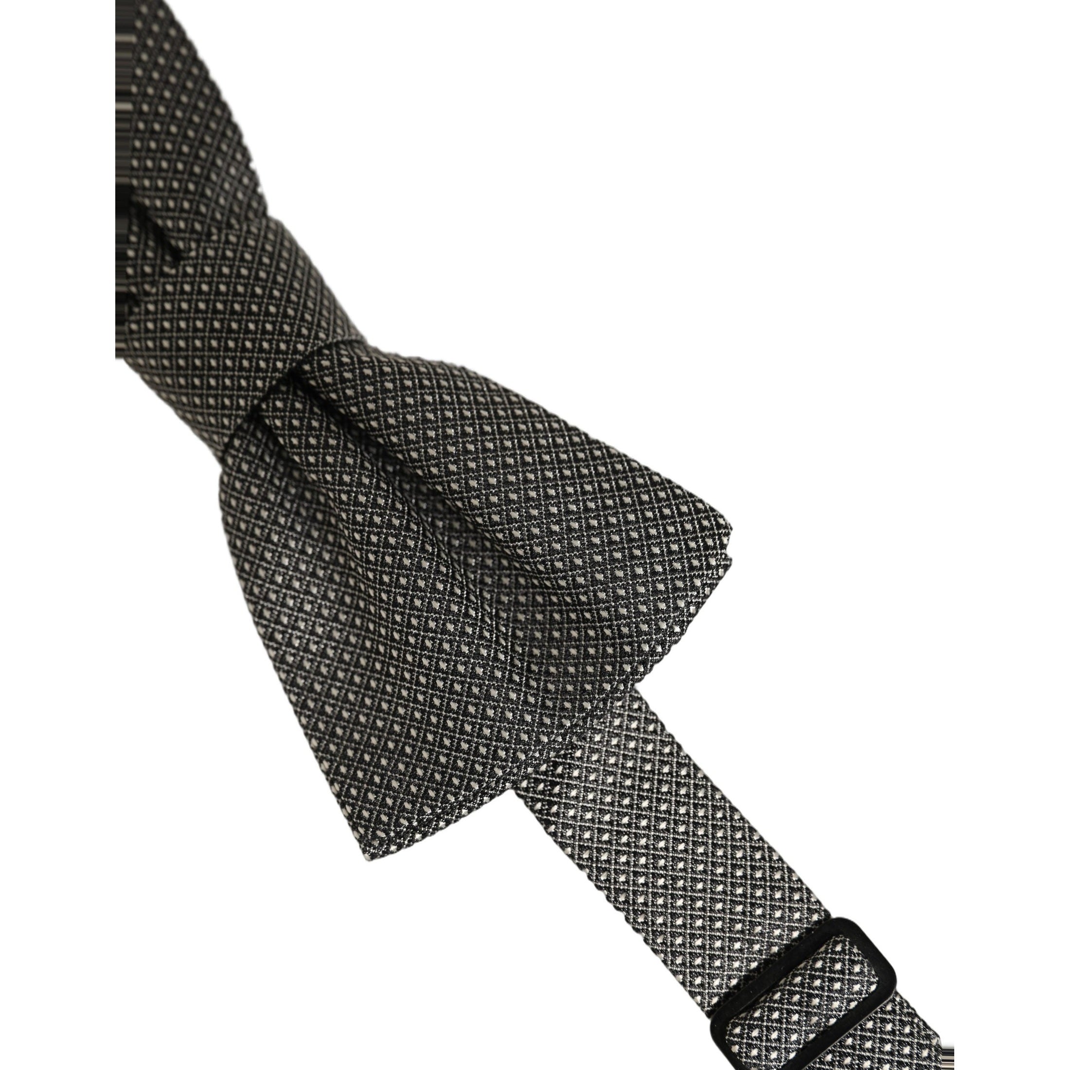 Dolce & Gabbana Men Gray Silk Patterned Adjustable Neck Papillon Bow Tie