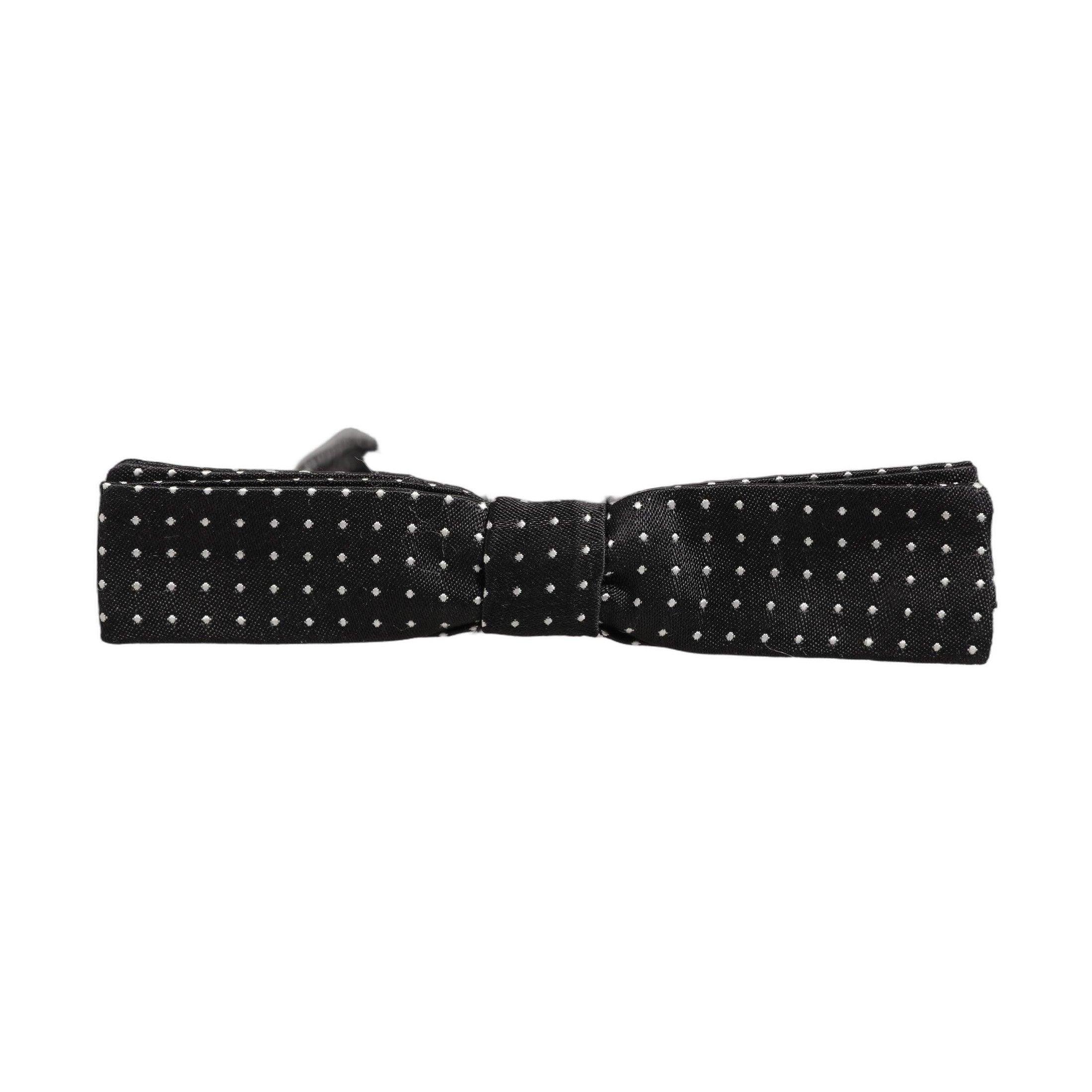 Dolce & Gabbana Black White Polka Dot Adjustable Neck Papillon Bow Tie