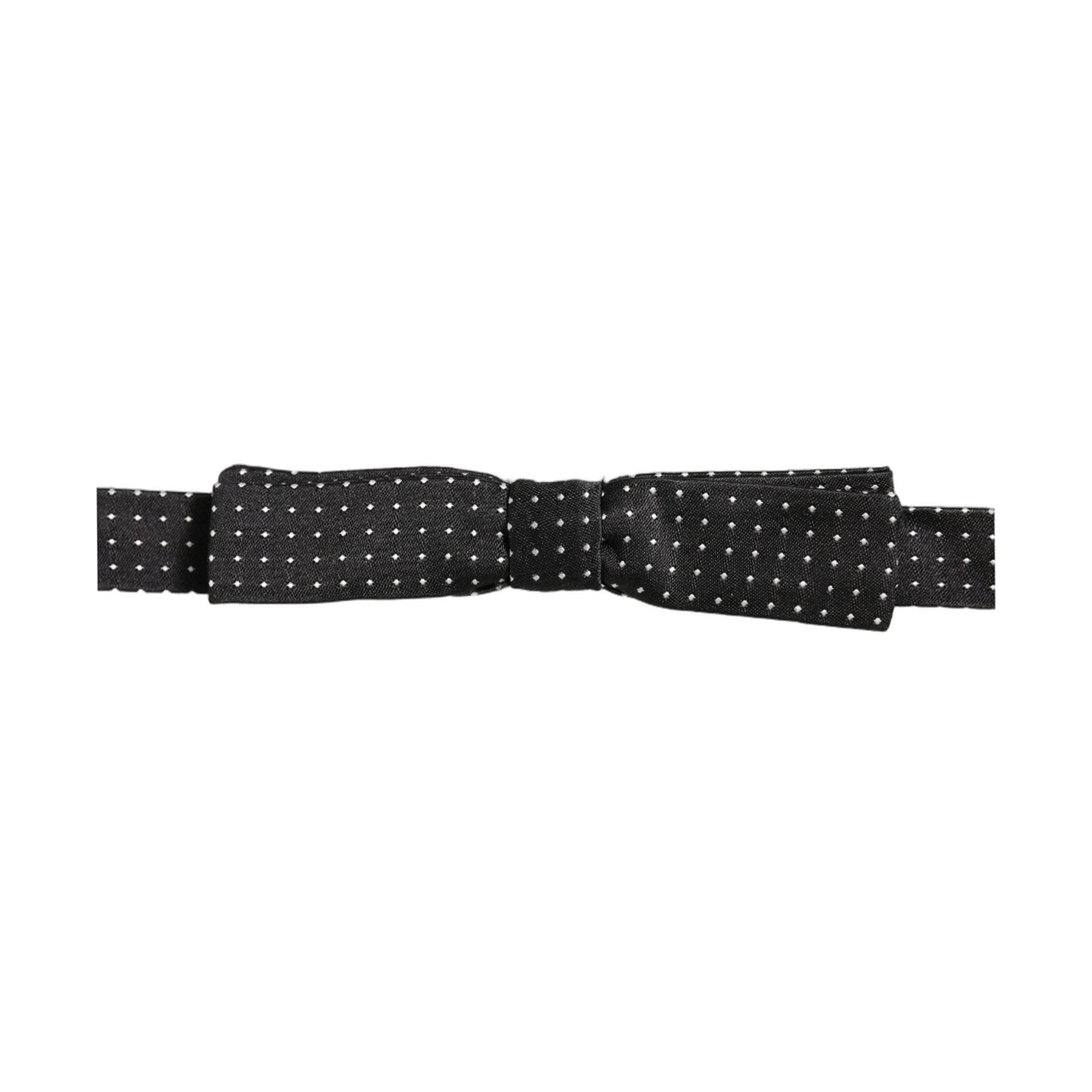 Dolce & Gabbana Black White Polka Dot Adjustable Neck Papillon Bow Tie