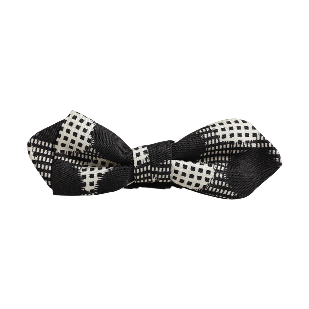 Dolce & Gabbana Black White Checkered Adjustable Neck Papillon Bow Tie