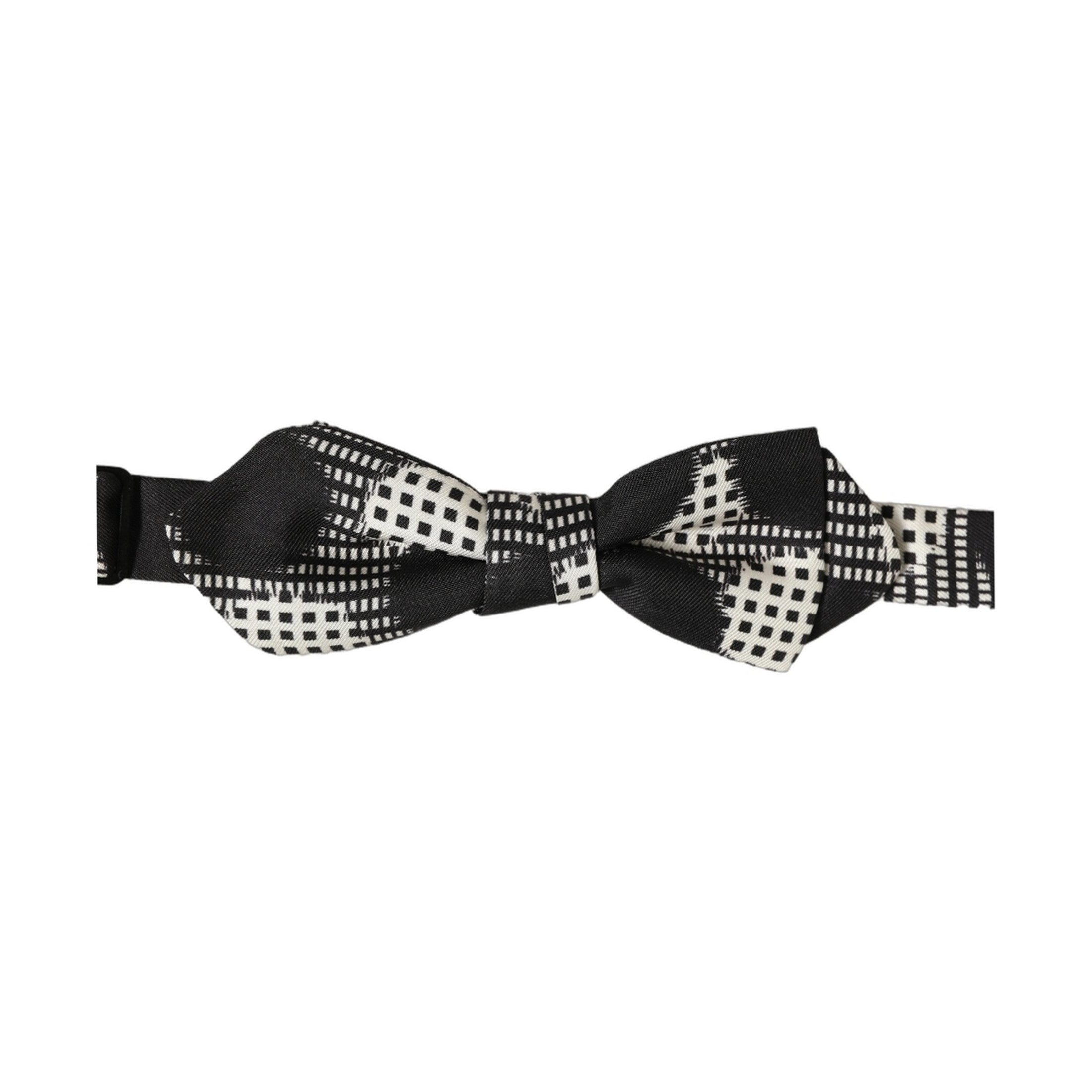 Dolce & Gabbana Black White Checkered Adjustable Neck Papillon Bow Tie