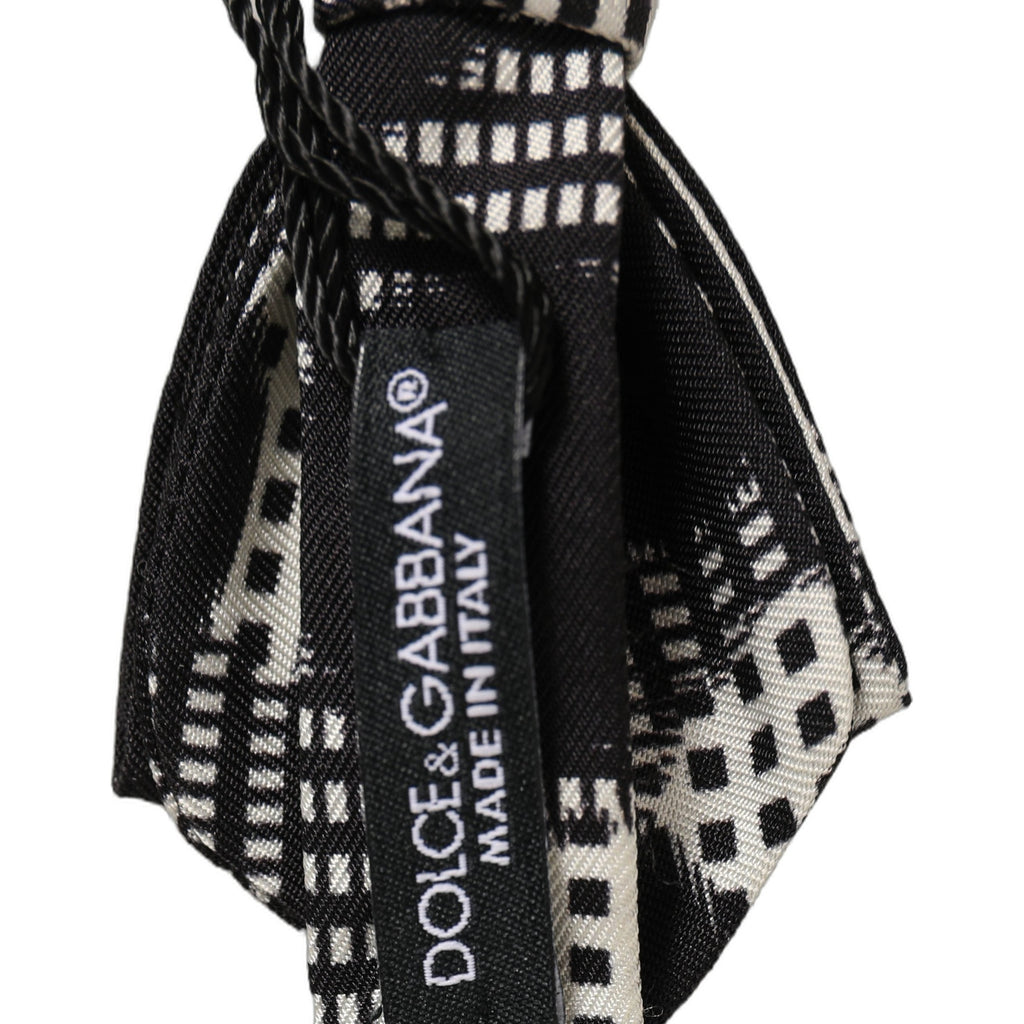 Dolce & Gabbana Black White Checkered Adjustable Neck Papillon Bow Tie