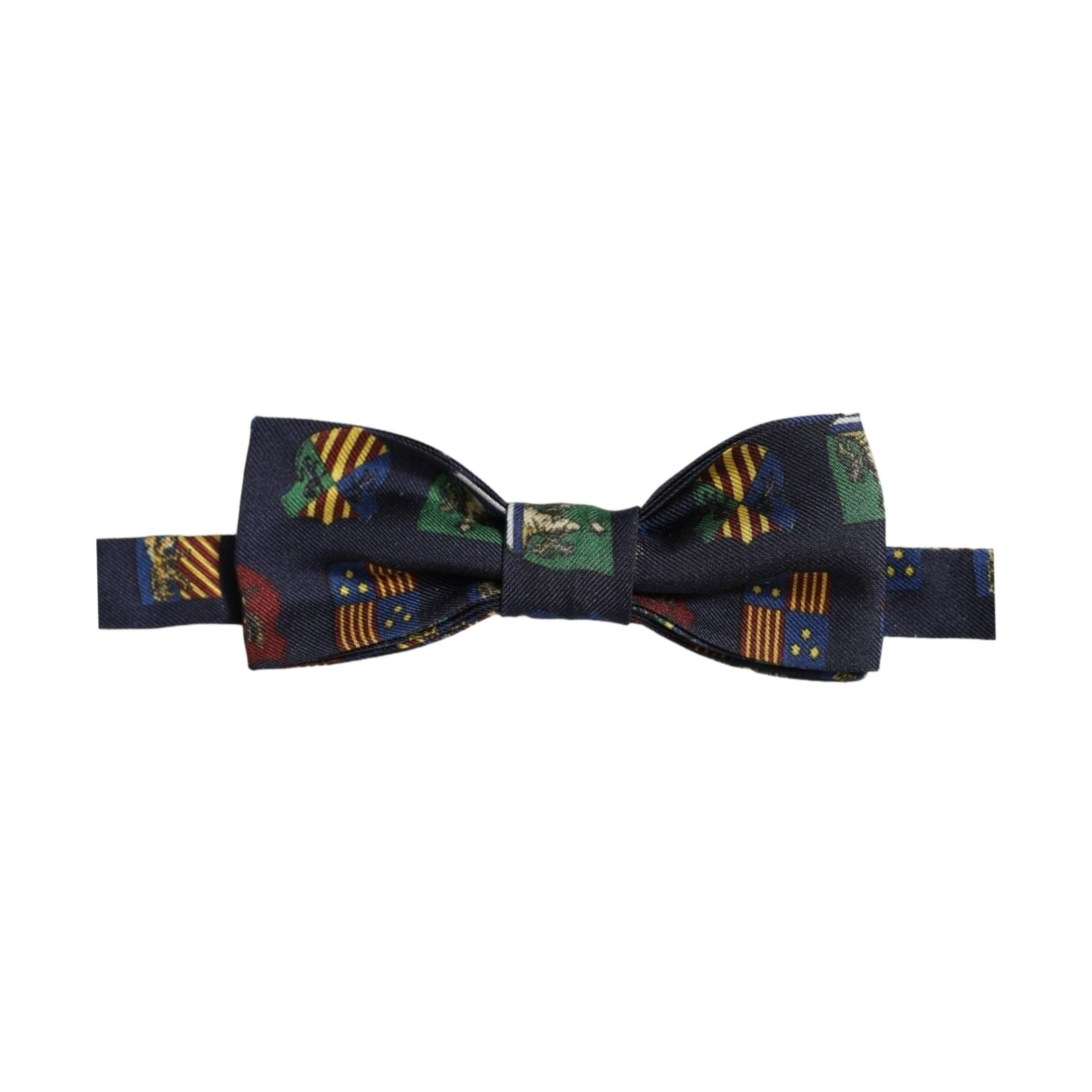 Dolce & Gabbana Men Blue Flags 100% Silk Adjustable Neck Papillon Bow Tie