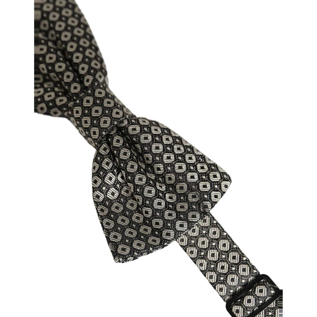 Men Gray Silk Patterned Adjustable Neck Papillon Bow Tie