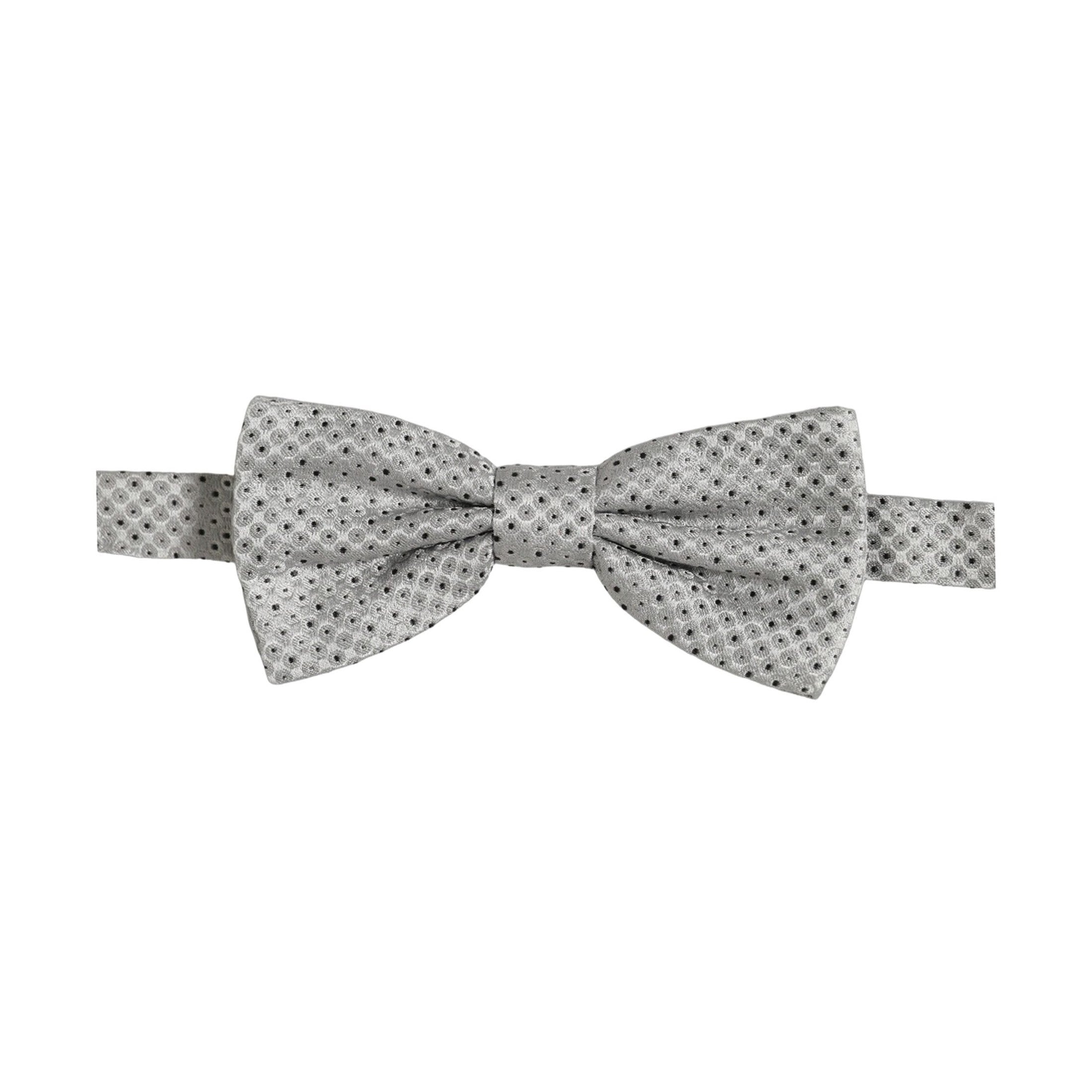 Men Black Gray Polka Dot Adjustable Neck Papillon Bow Tie