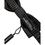 Black White Polka Dot Adjustable Neck Papillon Bow Tie