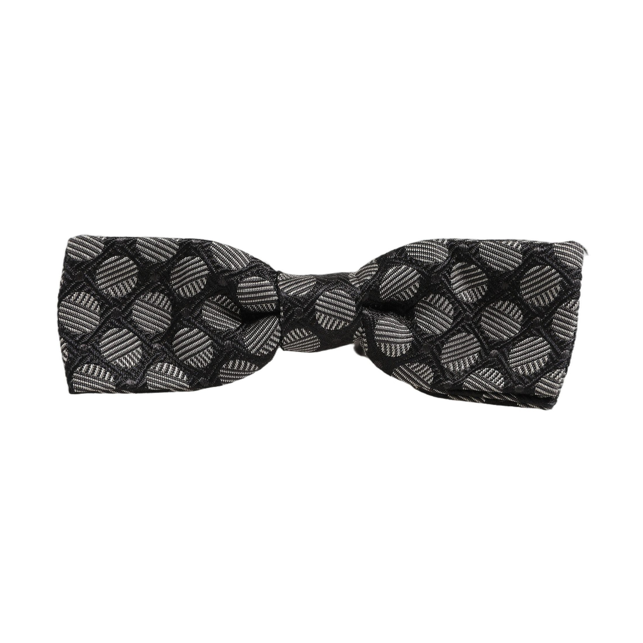 Black White Geometric Silk Adjustable Neck Papillon Bow Tie
