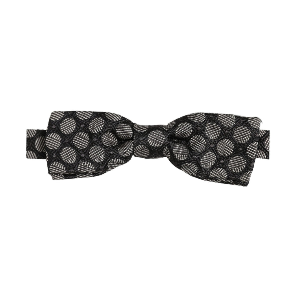 Black White Geometric Silk Adjustable Neck Papillon Bow Tie