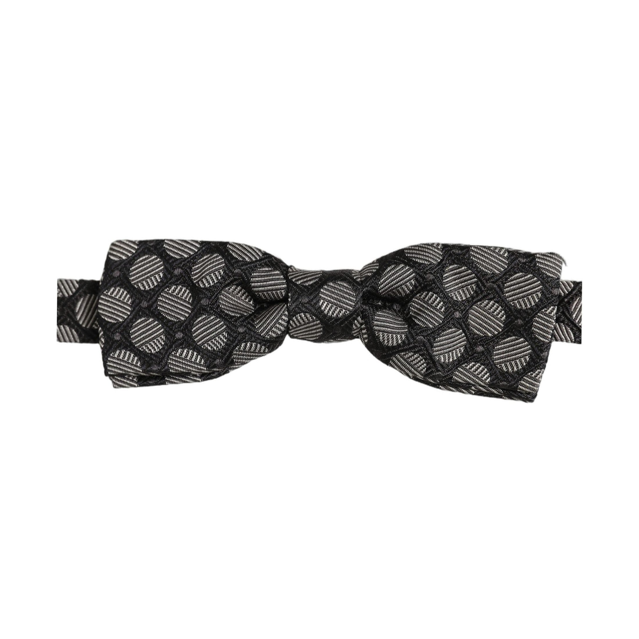 Black White Geometric Silk Adjustable Neck Papillon Bow Tie