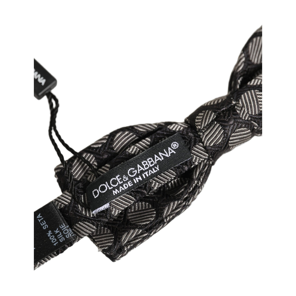Black White Geometric Silk Adjustable Neck Papillon Bow Tie