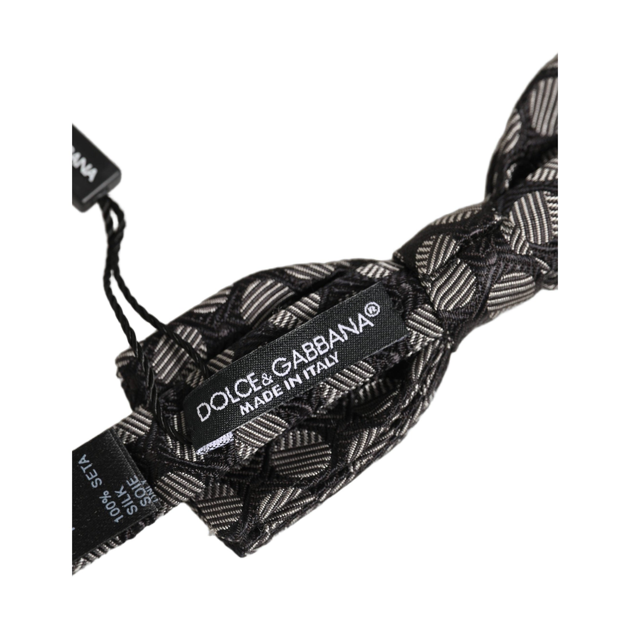 Black White Geometric Silk Adjustable Neck Papillon Bow Tie