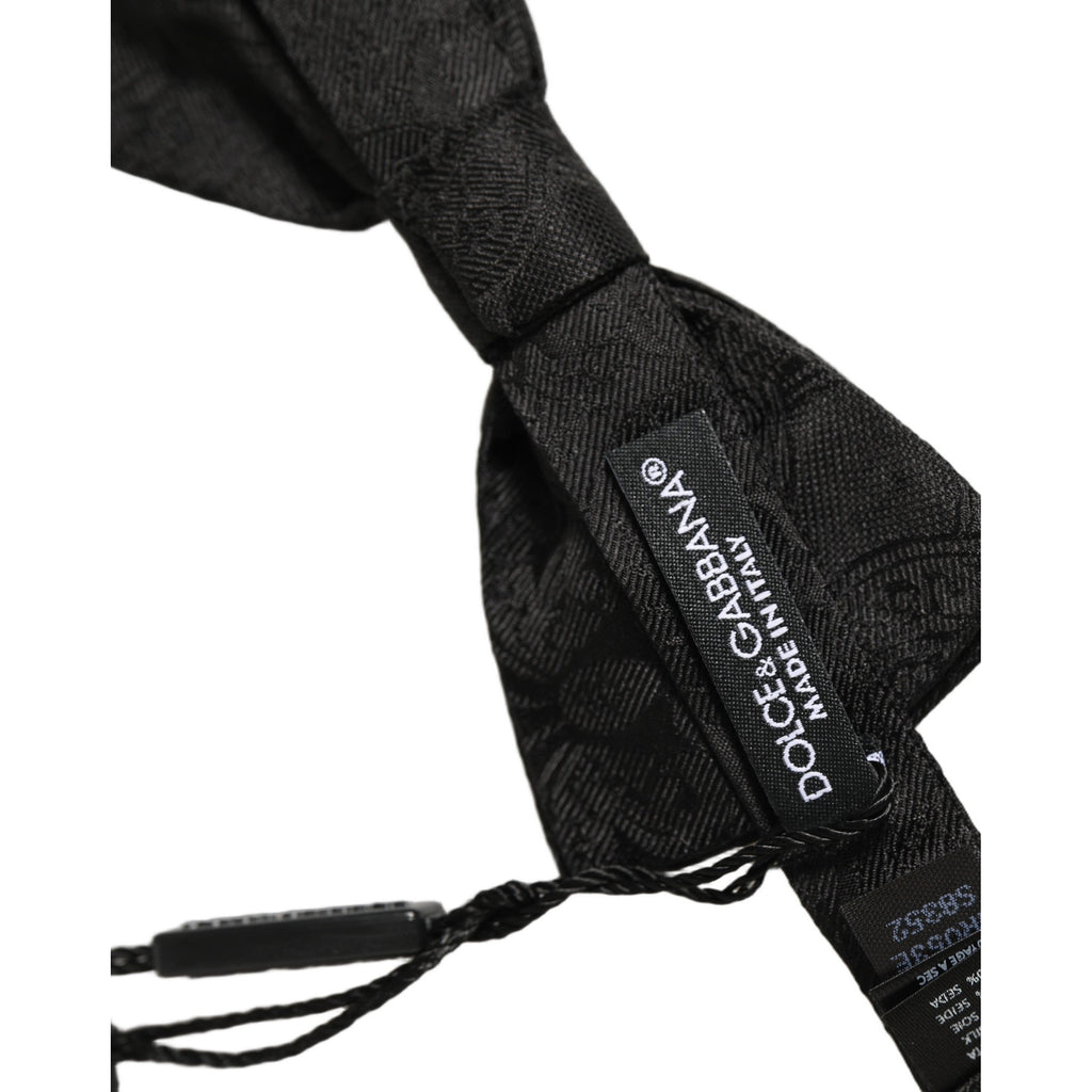 Men Black Paisley Silk Adjustable Neck Papillon Bow Tie
