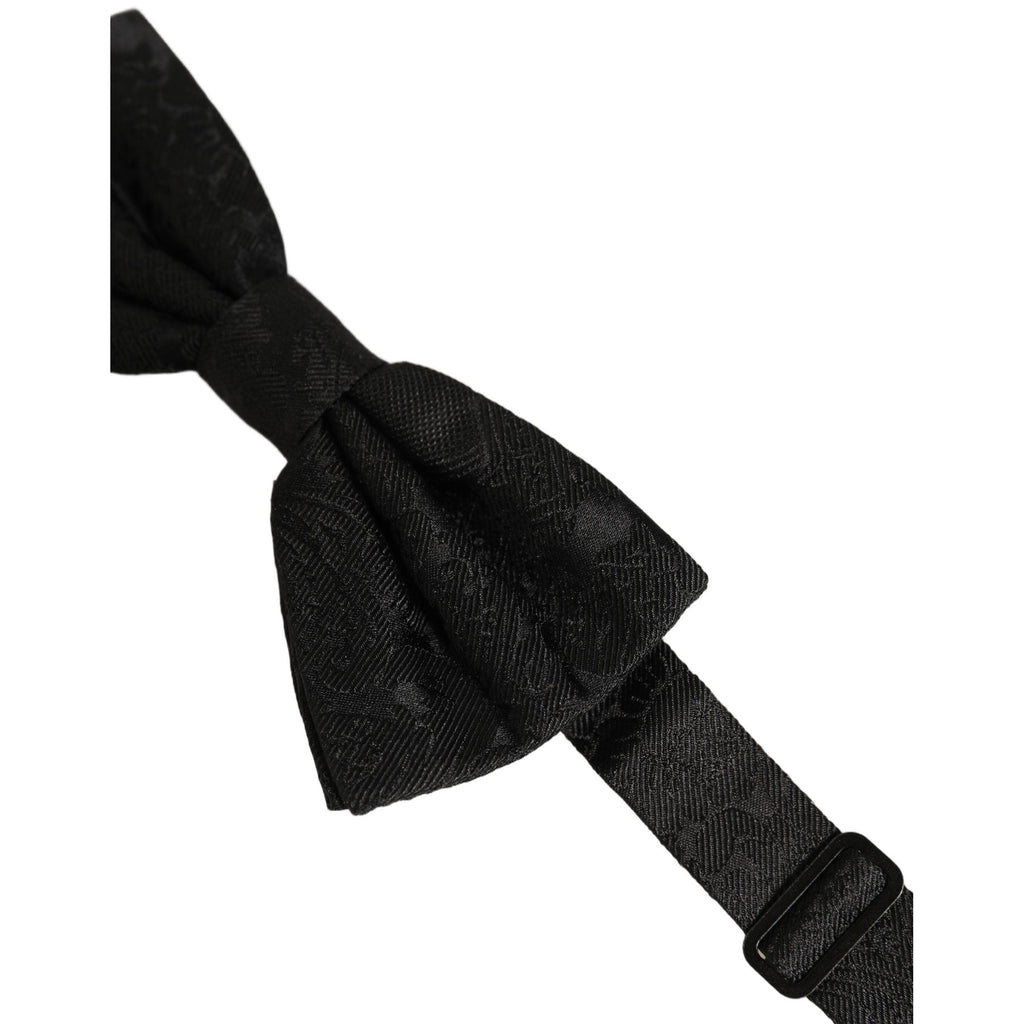 Men Black Paisley Silk Adjustable Neck Papillon Bow Tie