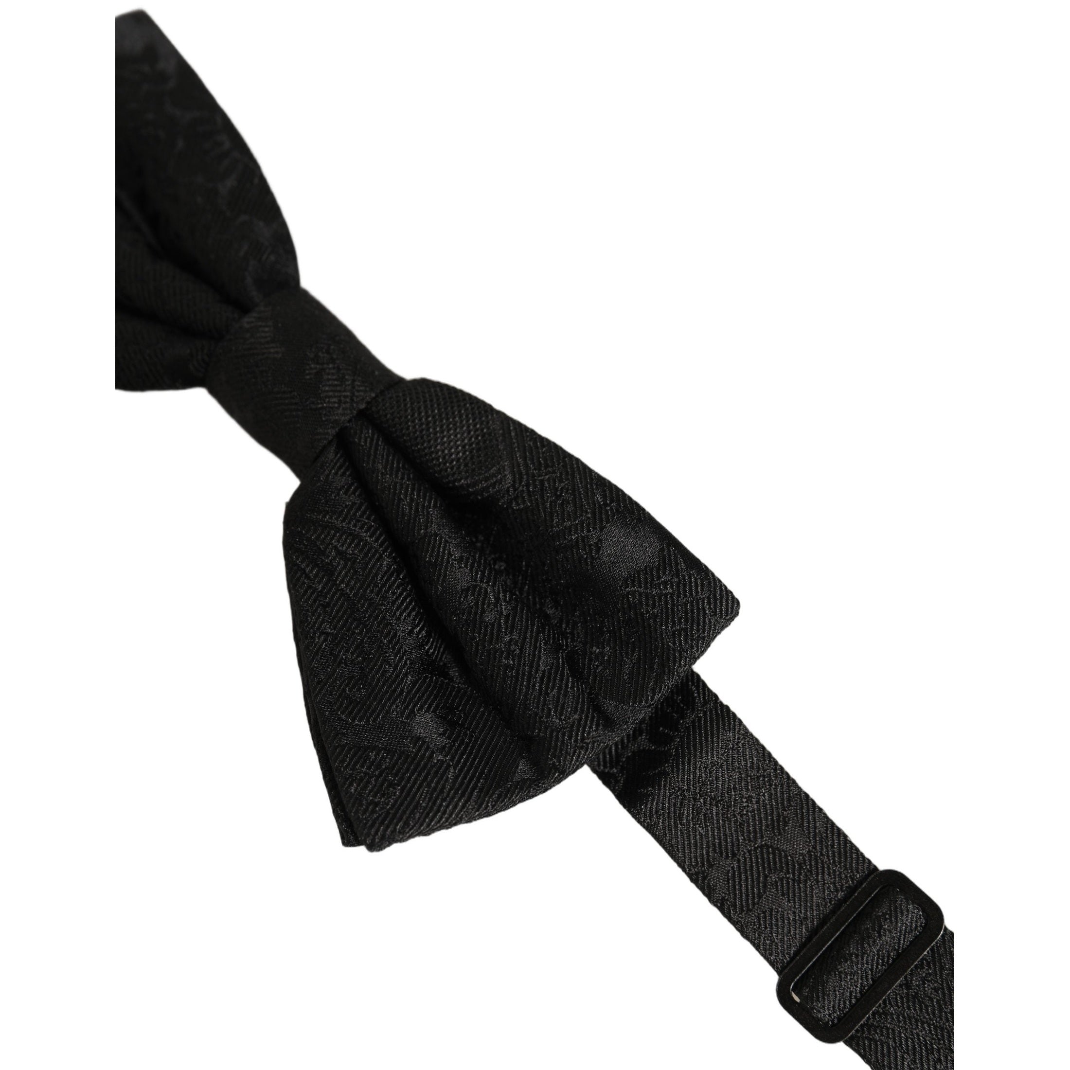 Men Black Paisley Silk Adjustable Neck Papillon Bow Tie