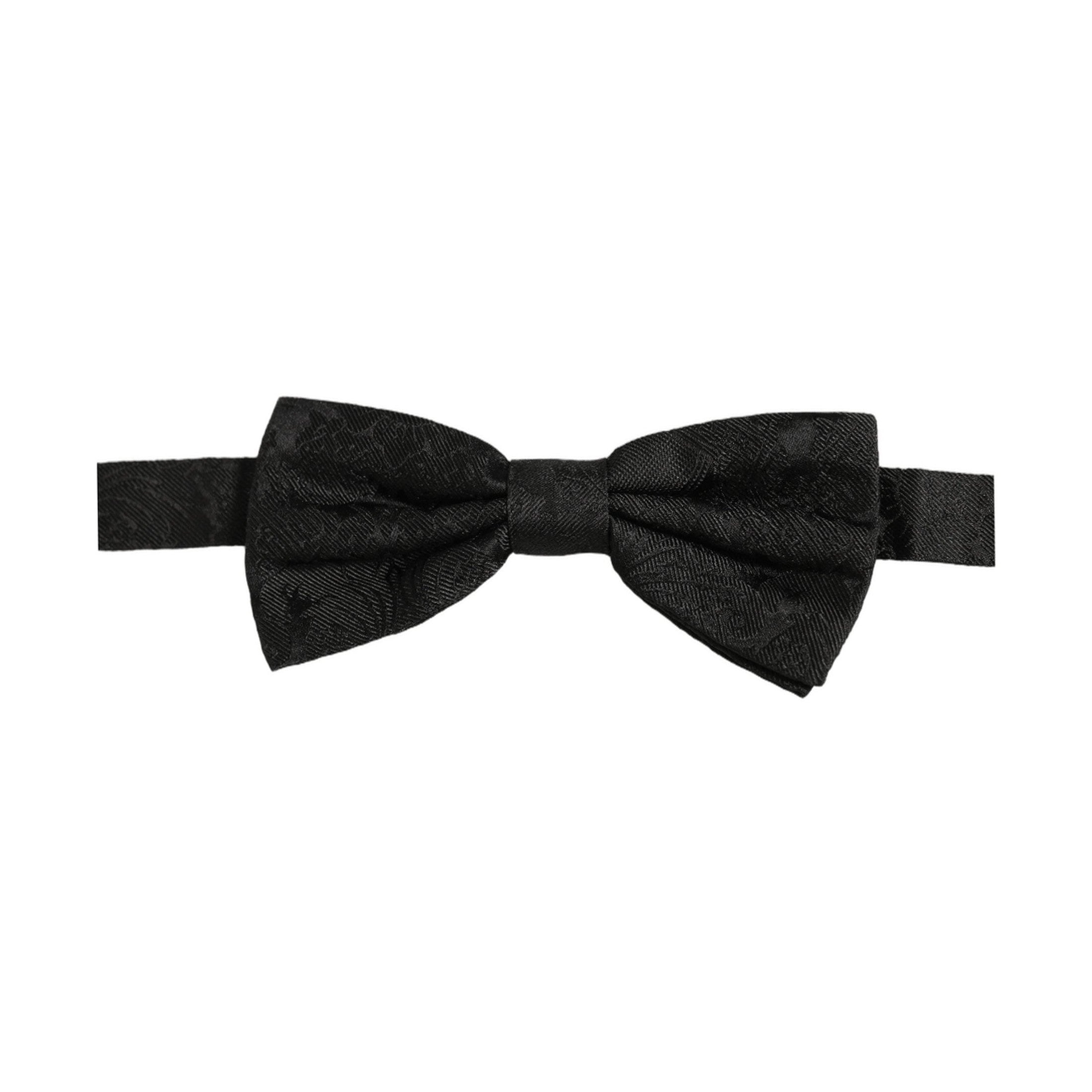 Men Black Paisley Silk Adjustable Neck Papillon Bow Tie