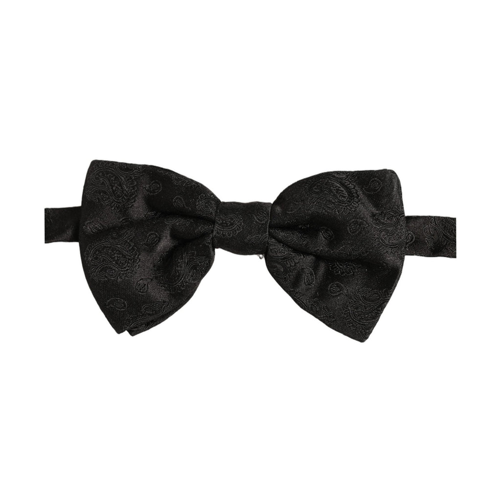 Men Black Paisley Silk Adjustable Neck Papillon Bow Tie