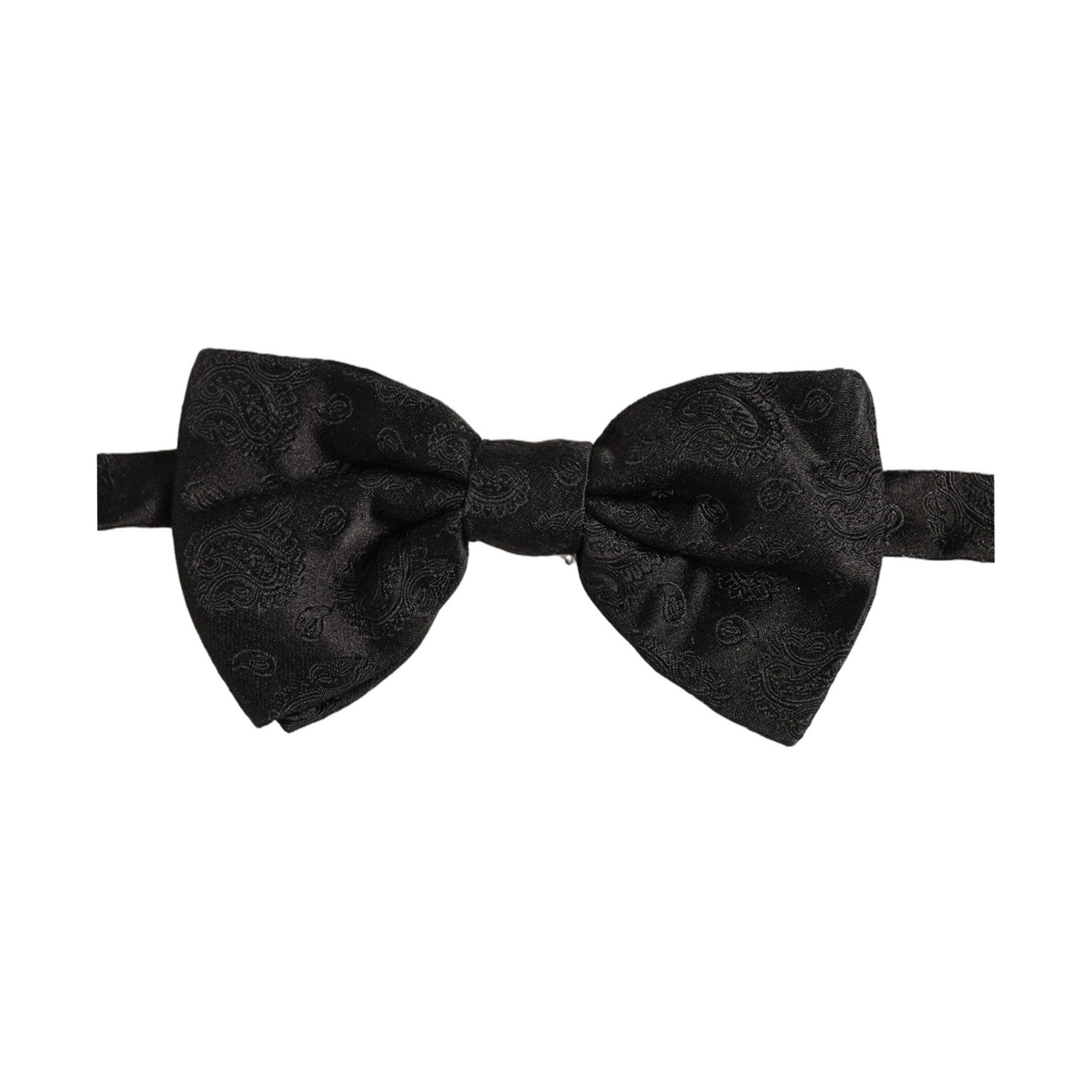 Men Black Paisley Silk Adjustable Neck Papillon Bow Tie