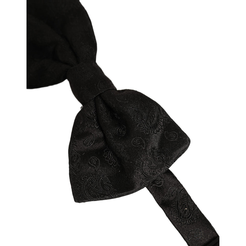 Men Black Paisley Silk Adjustable Neck Papillon Bow Tie