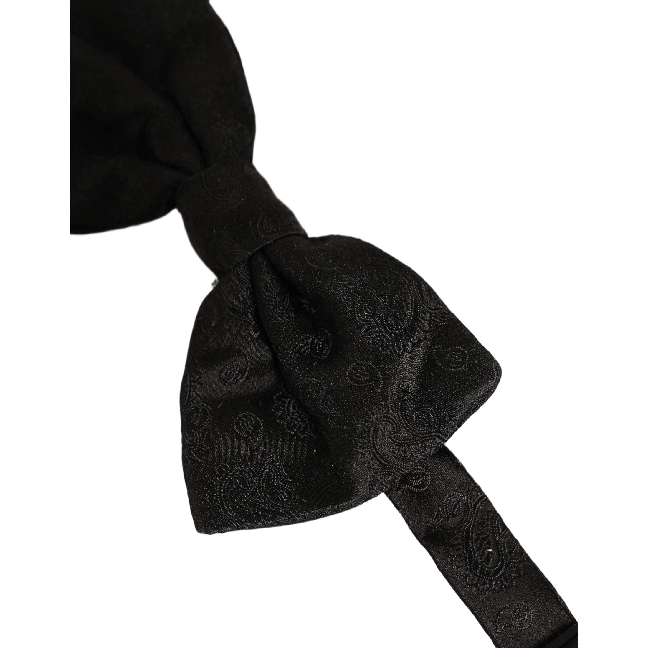 Men Black Paisley Silk Adjustable Neck Papillon Bow Tie