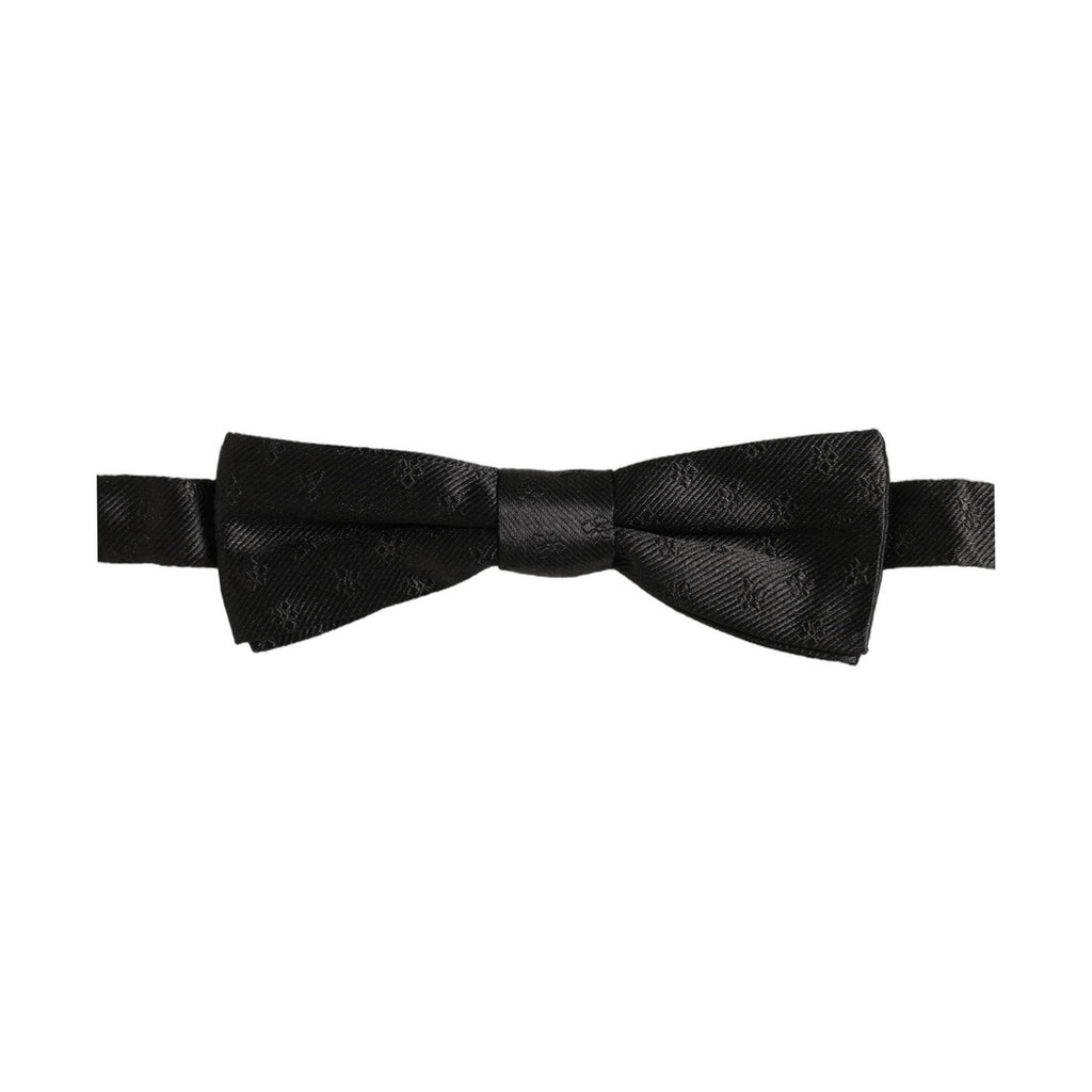 Men Black Floral Silk Adjustable Neck Papillon Bow Tie