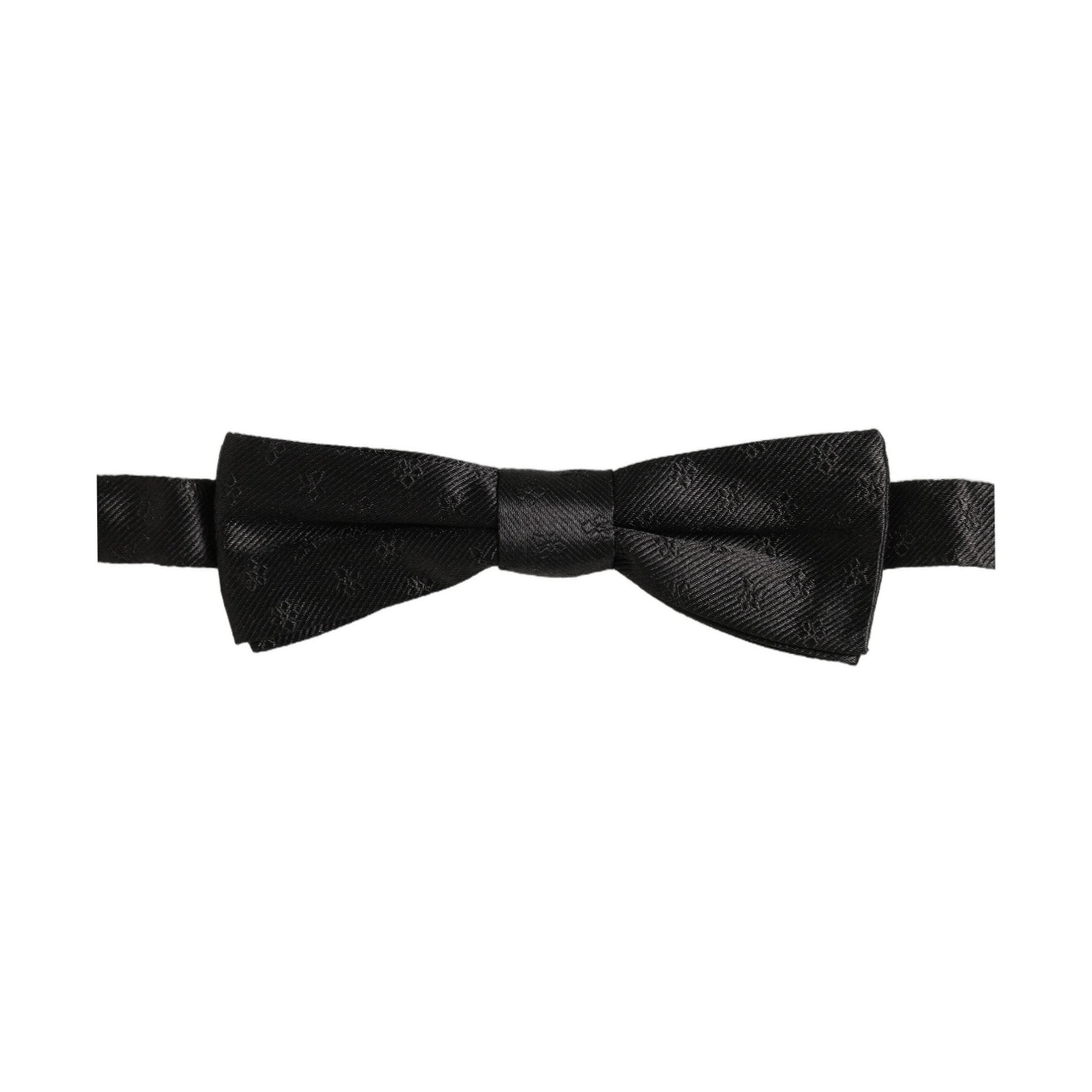 Men Black Floral Silk Adjustable Neck Papillon Bow Tie