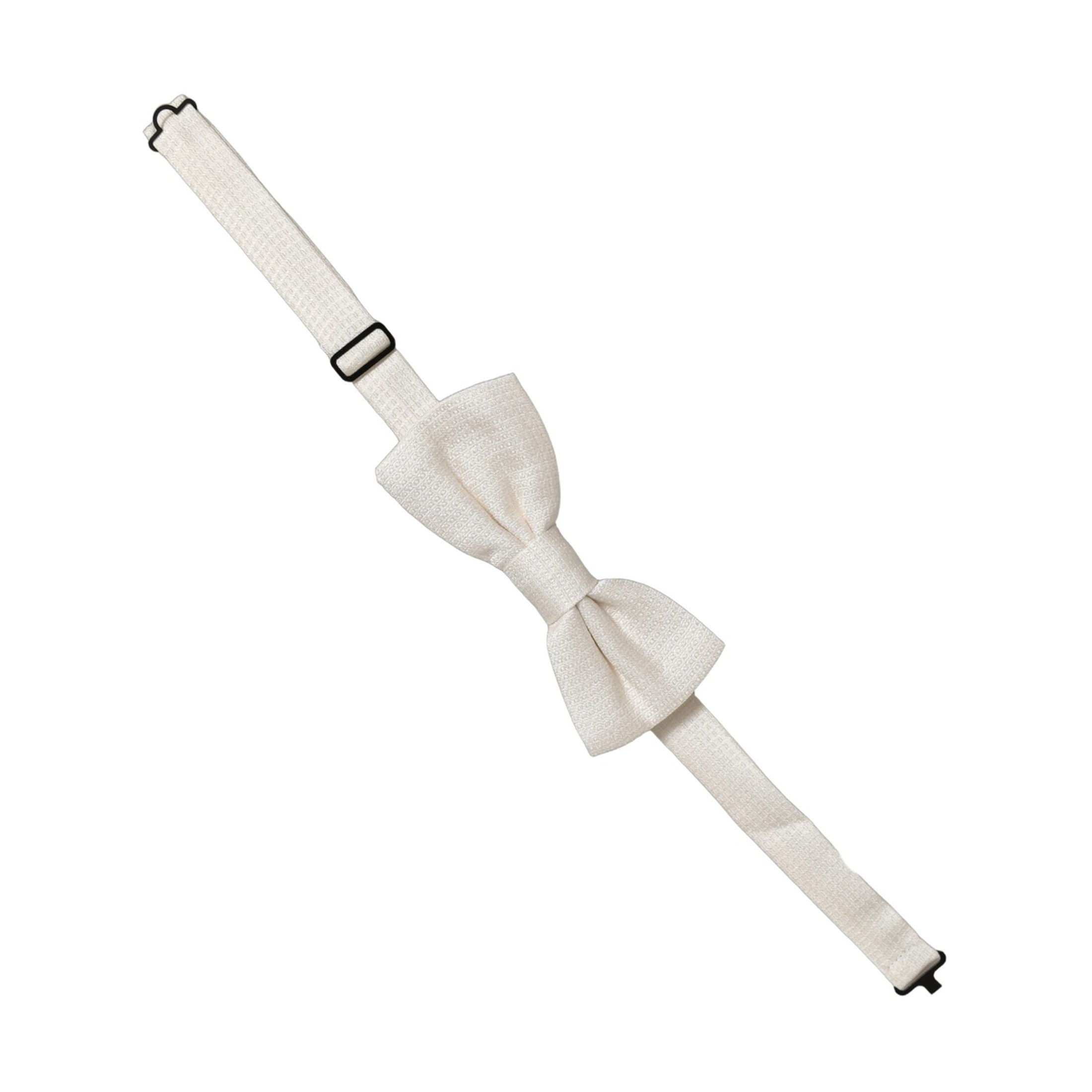 Men Off White Silk Adjustable Neck Papillon Bow Tie