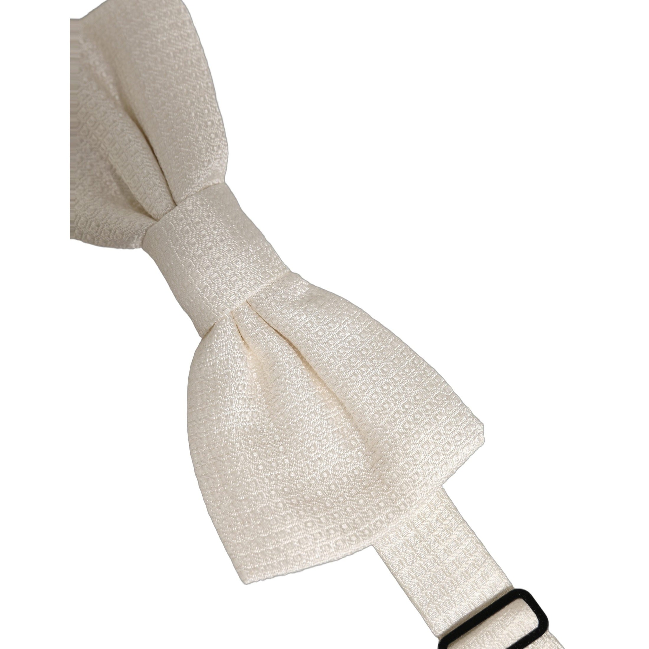 Men Off White Silk Adjustable Neck Papillon Bow Tie