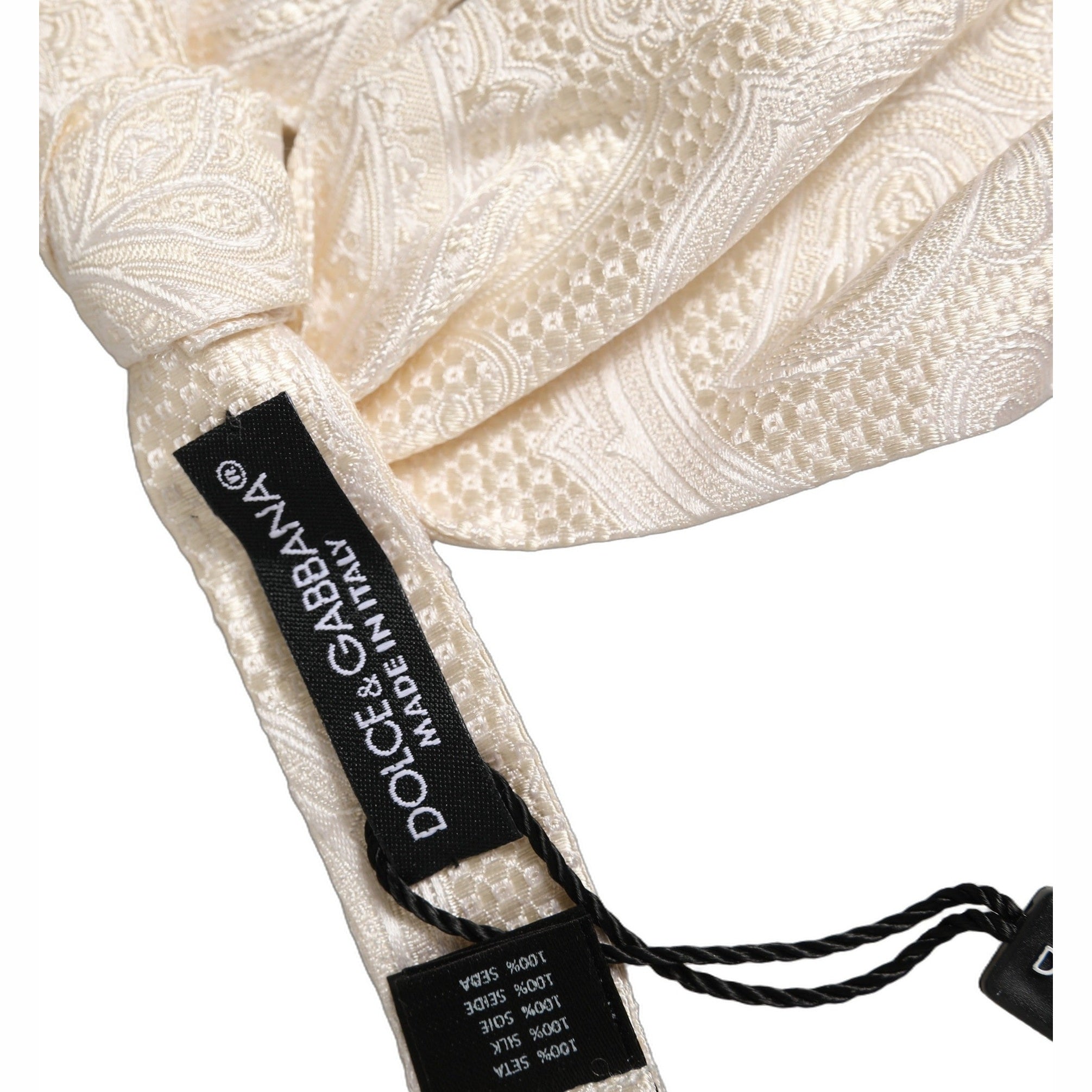 Men Ivory Paisley SIlk Adjustable Neck Papillon Bow Tie
