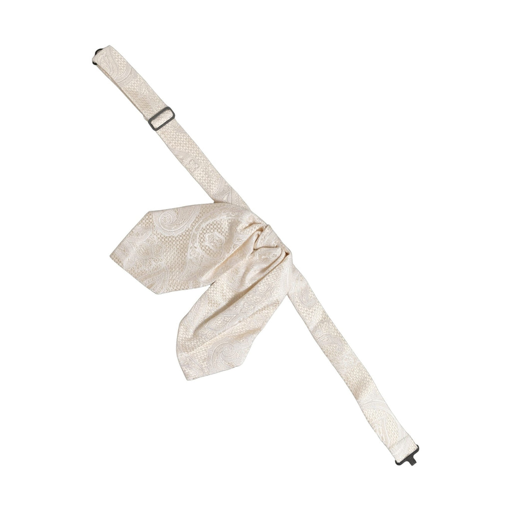 Men Ivory Paisley SIlk Adjustable Neck Papillon Bow Tie