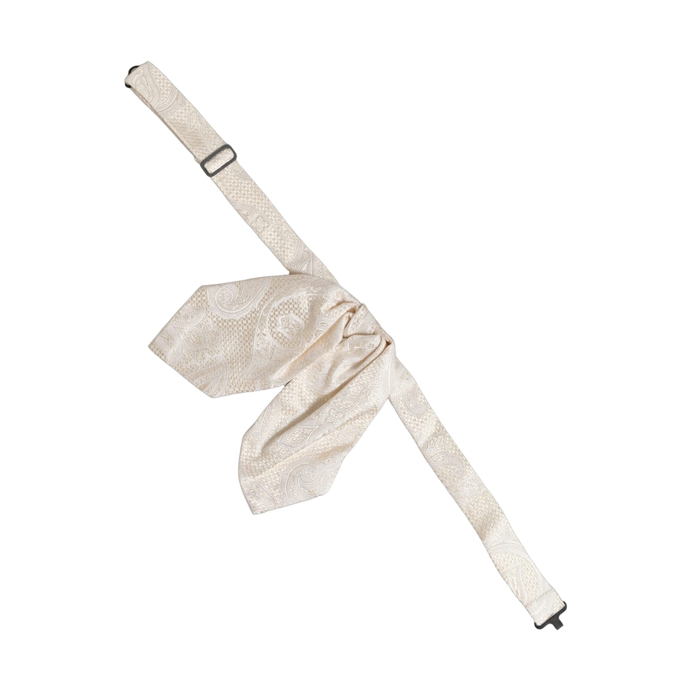 Men Ivory Paisley SIlk Adjustable Neck Papillon Bow Tie