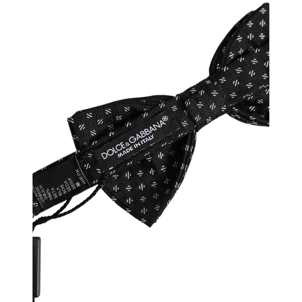 Men Black Patterned Adjustable Neck Papillon Bow Tie