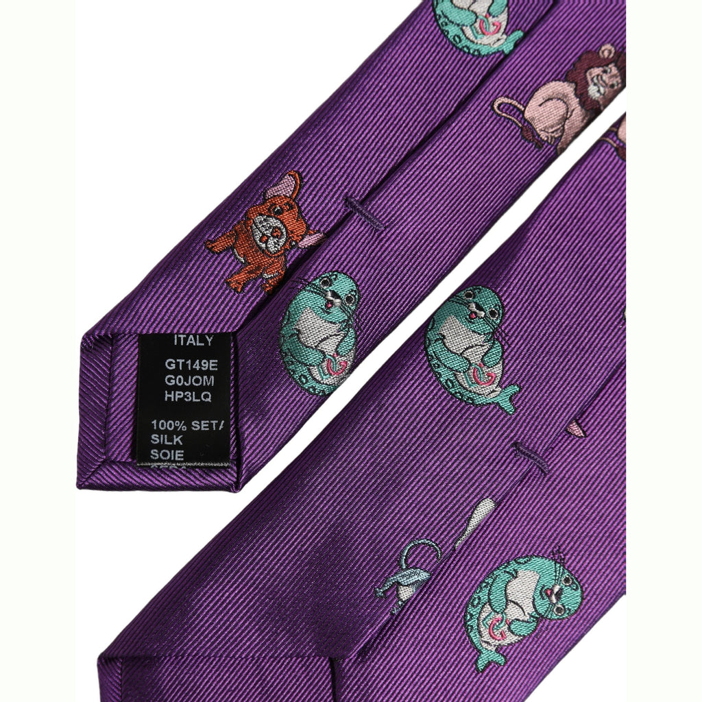 Men Purple Animal Print Adjustable Tied Necktie Tie