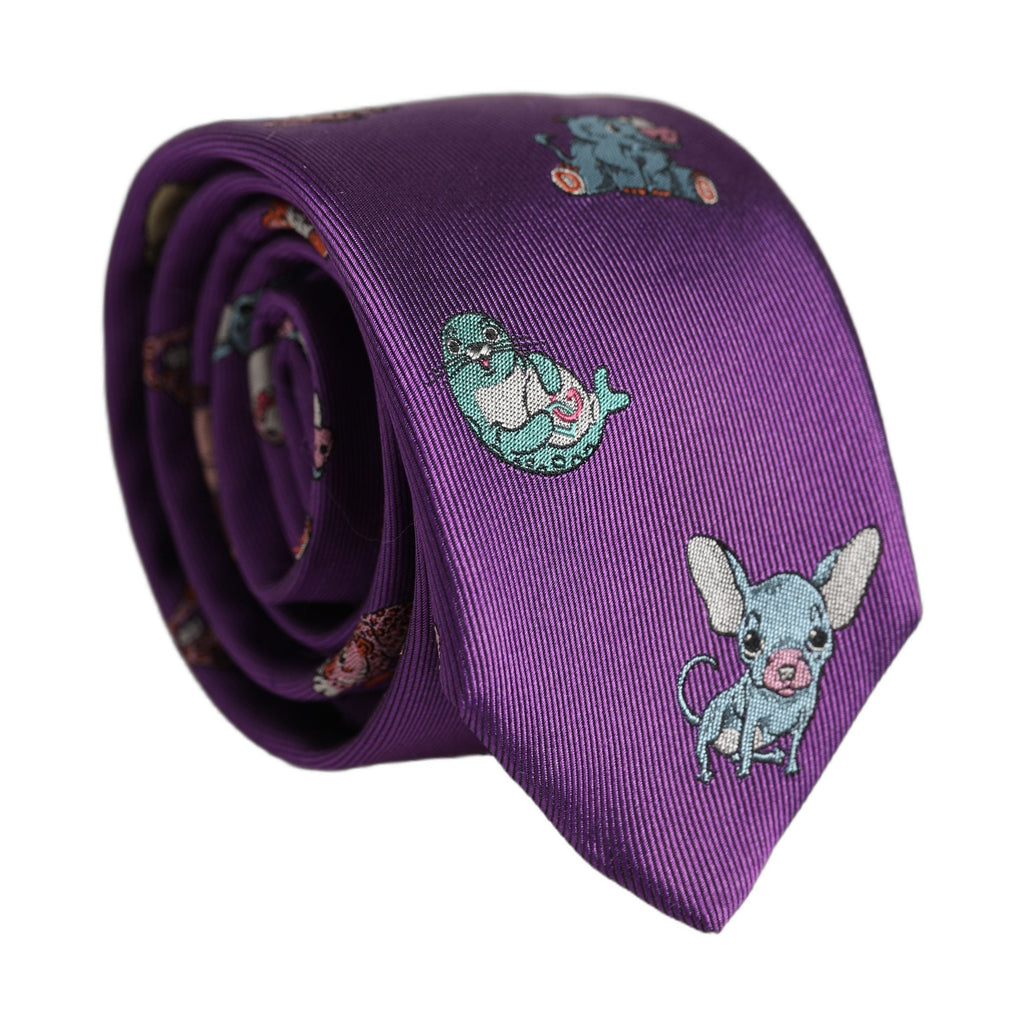 Men Purple Animal Print Adjustable Tied Necktie Tie
