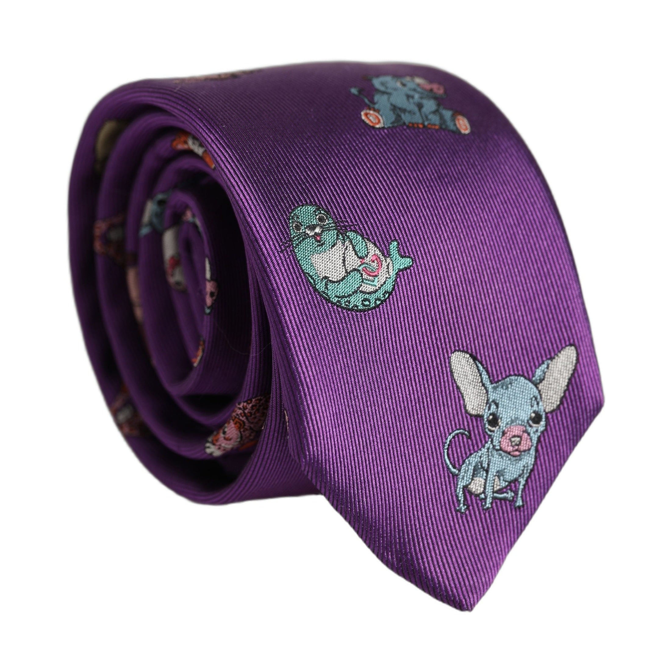Men Purple Animal Print Adjustable Tied Necktie Tie