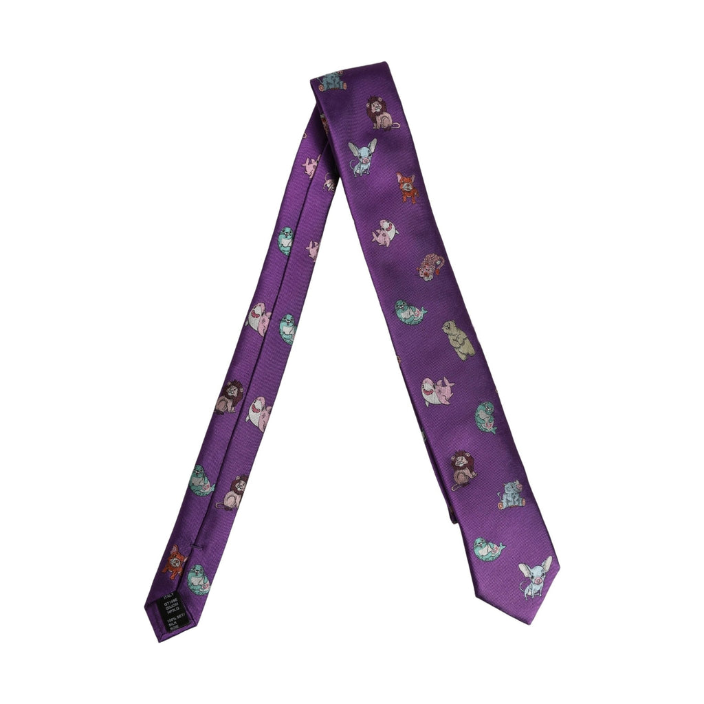 Men Purple Animal Print Adjustable Tied Necktie Tie